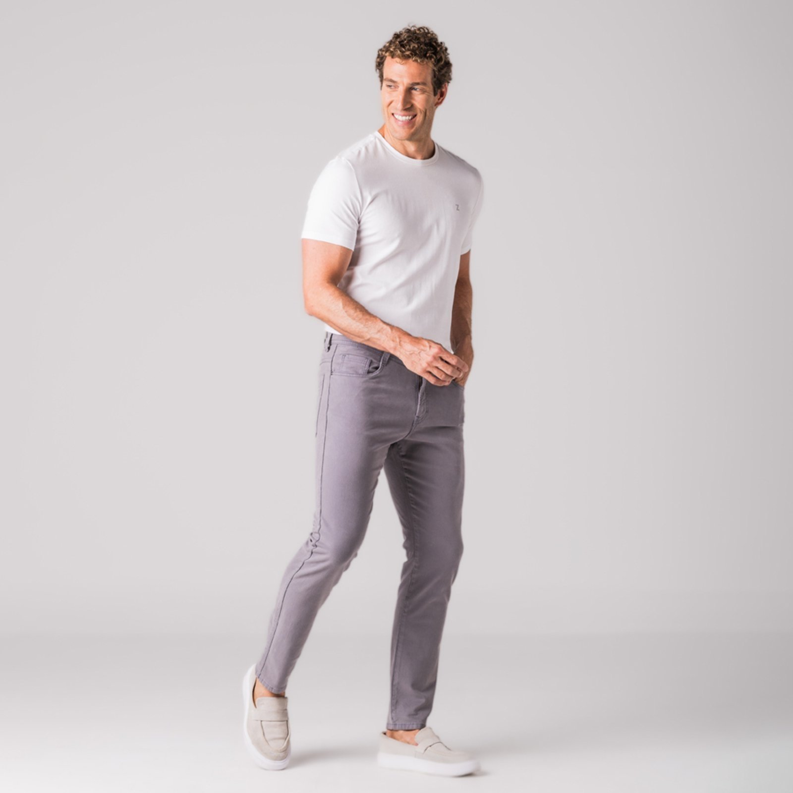 Calça Masculina Sarja Slim Zune CINZA