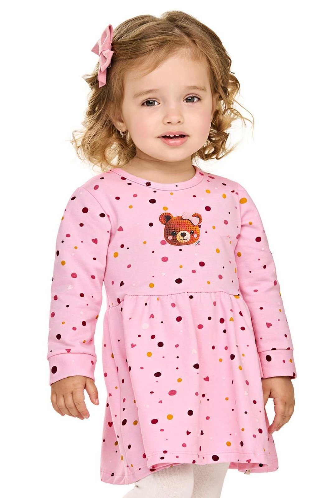 Infantil - Vestido Menina Poás Com Ursinha Elian Rosa