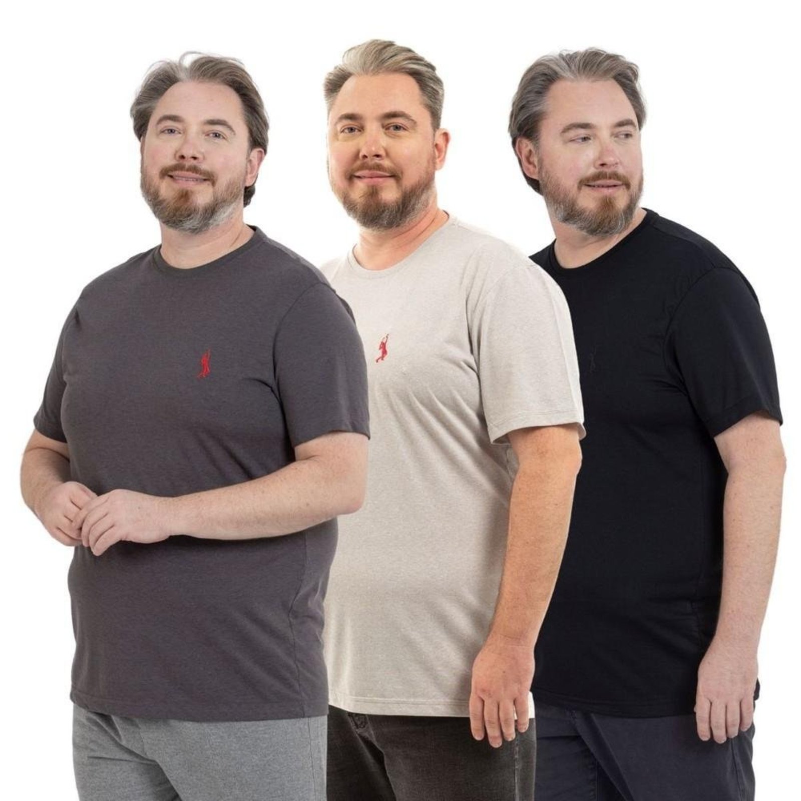 Kit 3 Camiseta Plus Size Básica Casual Masculina Confortável em Malha Leve