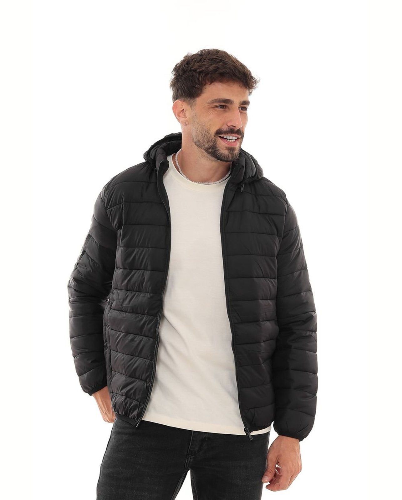 Jaqueta Masculina Puffer Capuz Removível 90551 Preto Consciência