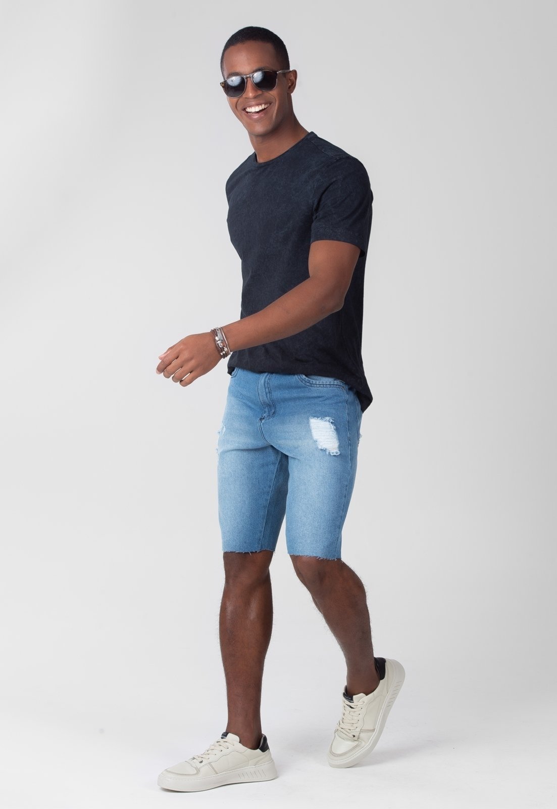 Bermuda Jeans Traymon Slim Lavada Azul Claro