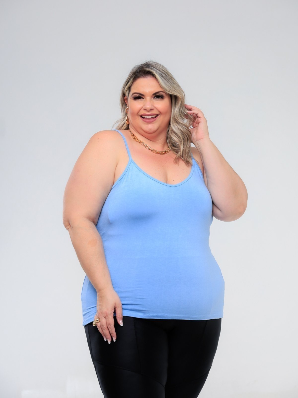 Regata Plus Size Feminina Basica Alcinha Fina Leve Estilo Casual GARAIS MODA Verão Azul