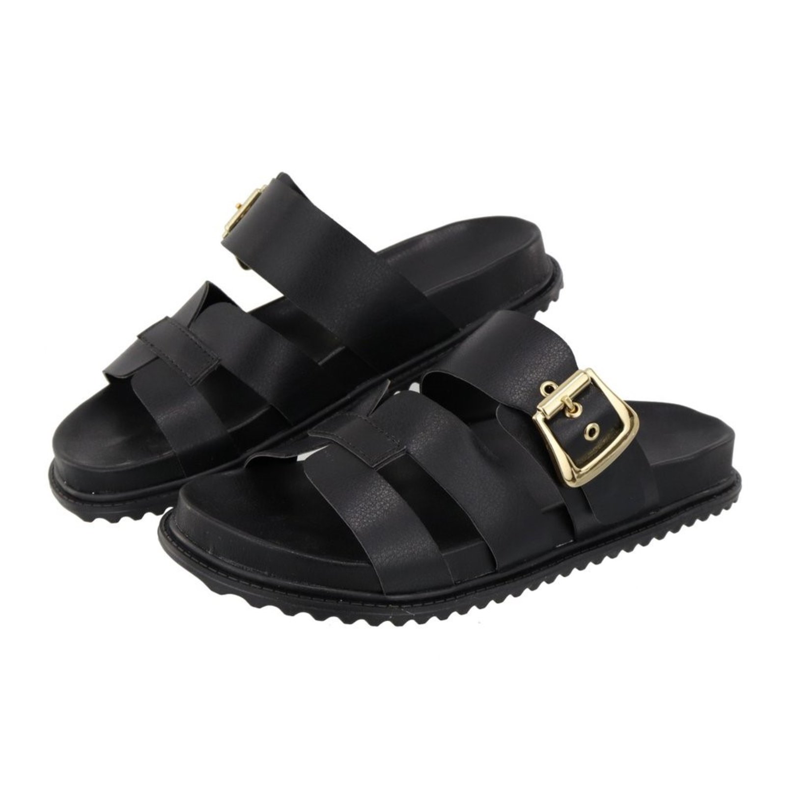 Papete H Rasteira Sandalia Confort Fivela Ver\u00e3o Agnes Veronez Preto