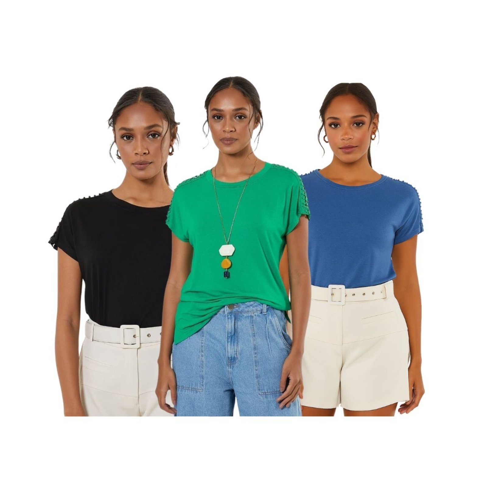 Kit 3 Camisetas Vih Triny Femininas Básicas Premium Preto