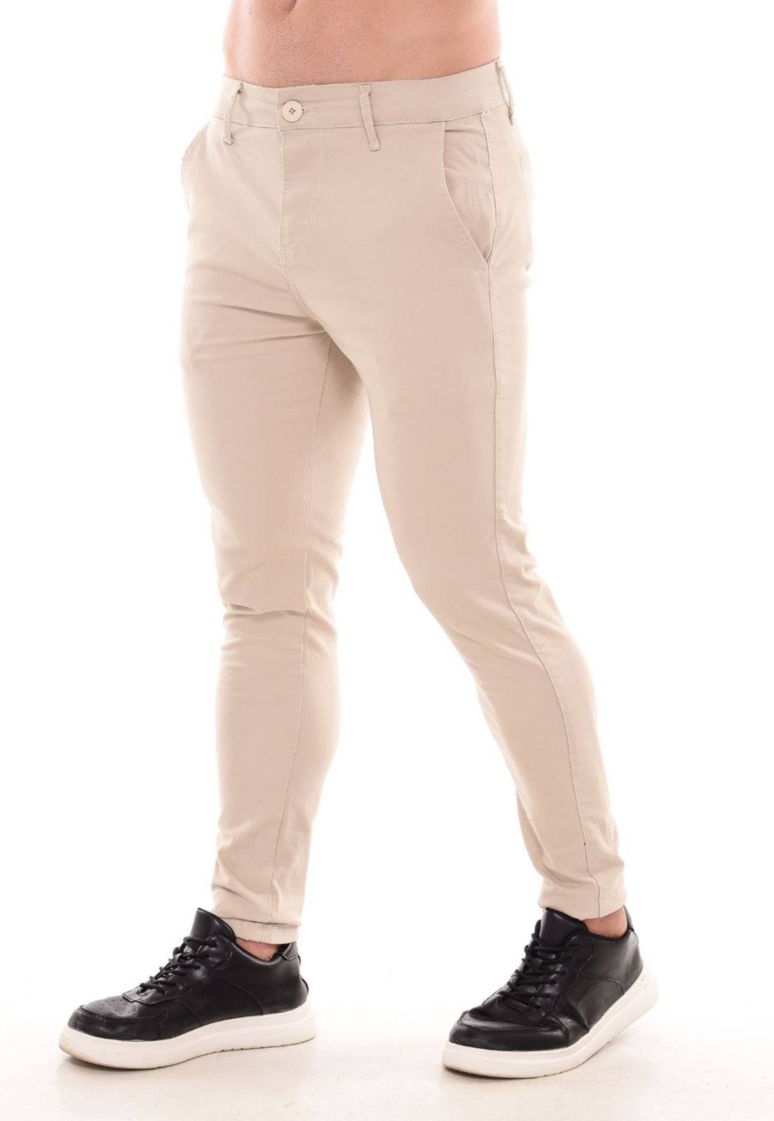 Calça Masculina Sarja Mys Jeans Elastano Linha Premium Bege Claro