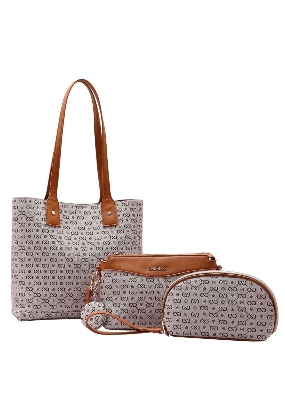 Bolsa Feminina Chenson Original Elegance Luxo Kit 3 peças Bege 3485081