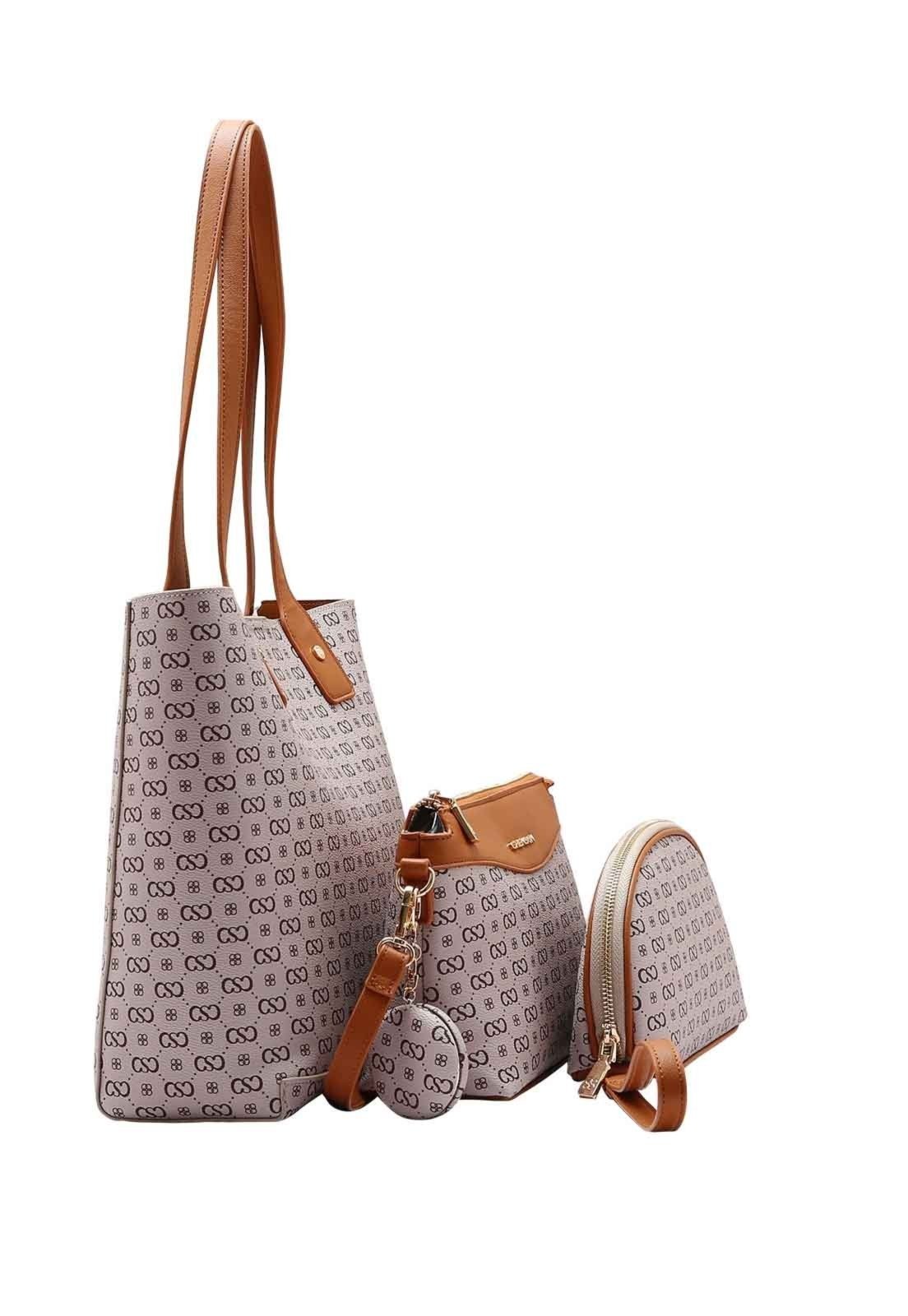 Vista 3 Bolsa Feminina Chenson Original Elegance Luxo Kit 3 peças 3485081 bege Chenson bege