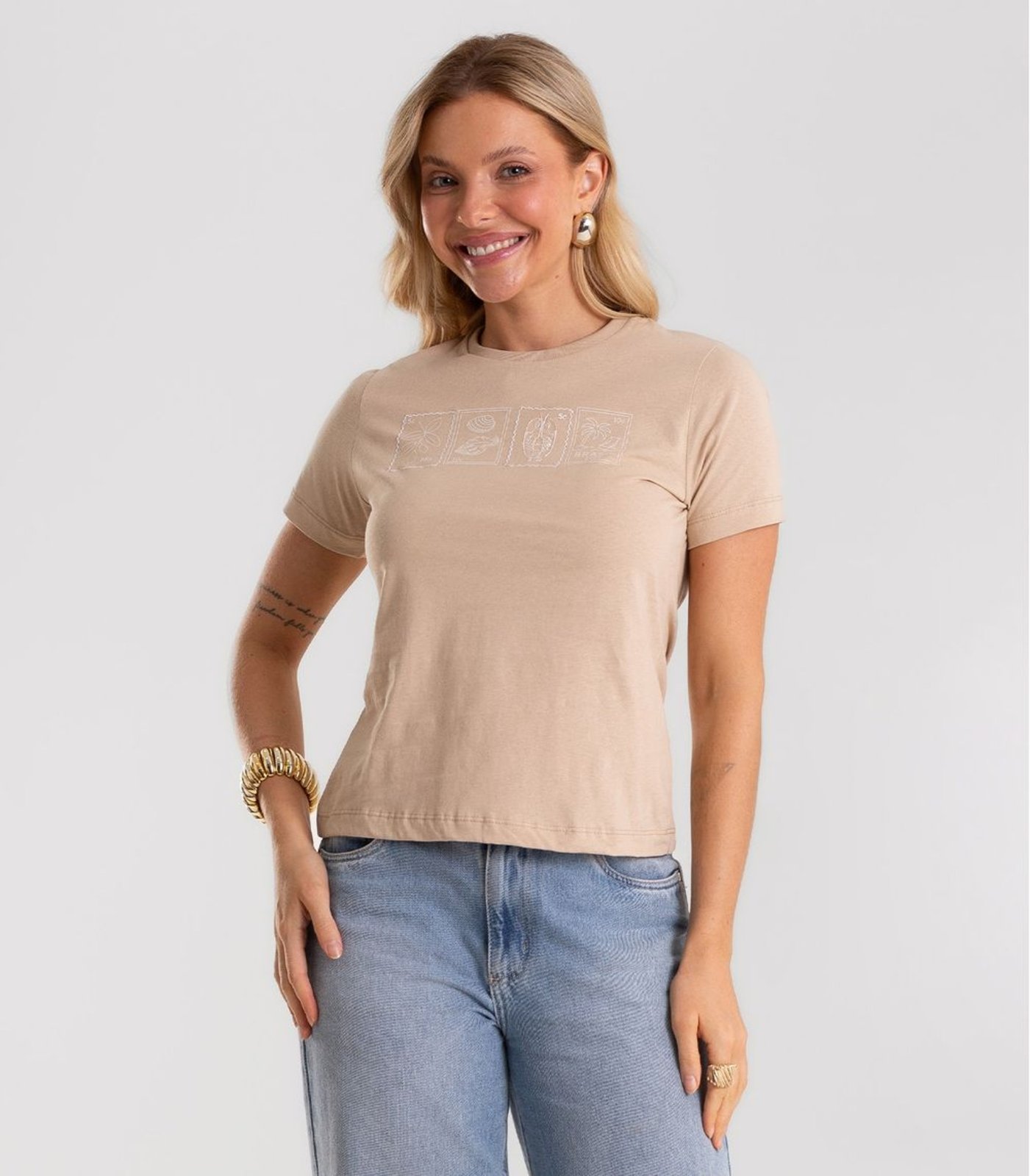 Blusa Feminina Meia Malha Com Estampa Rovitex Marrom