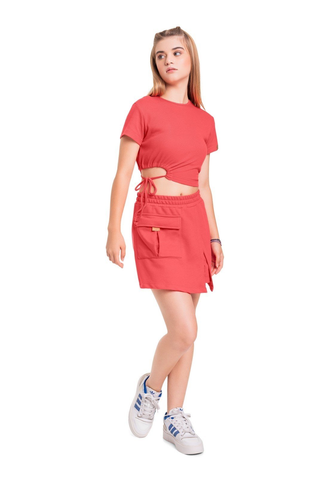 Infantil - Blusa Cropped Básica em Ribaninha Juvenil Gloss Coral