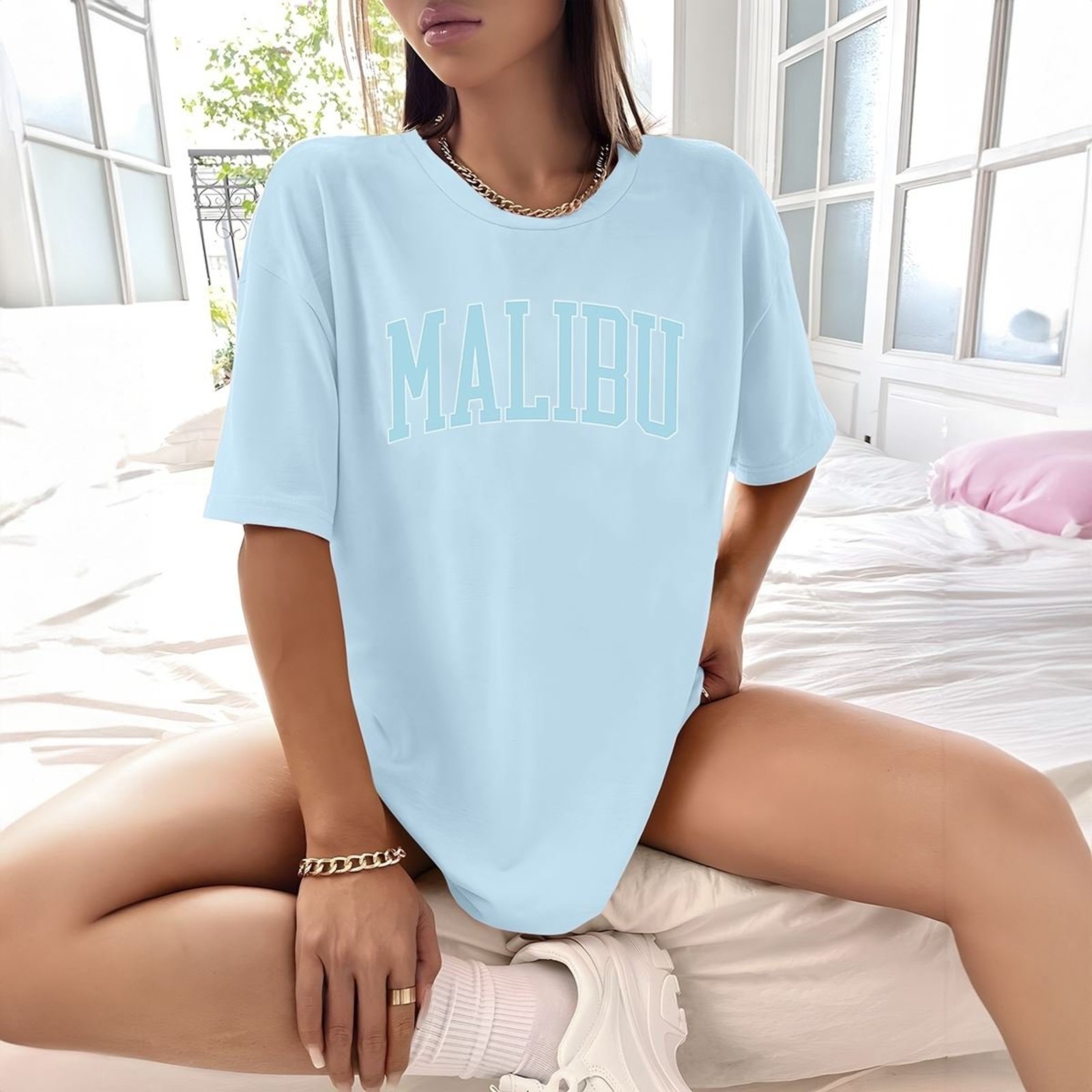 Camisa Camiseta Feminina Estampada Malibu 100% Algodão Fio 30.1 Penteado – Azul