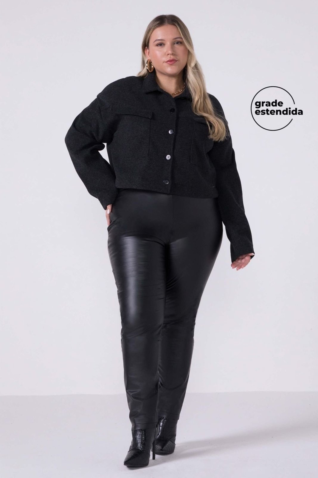 Calça Feminina Resinada Com Zíper Marialícia Preto