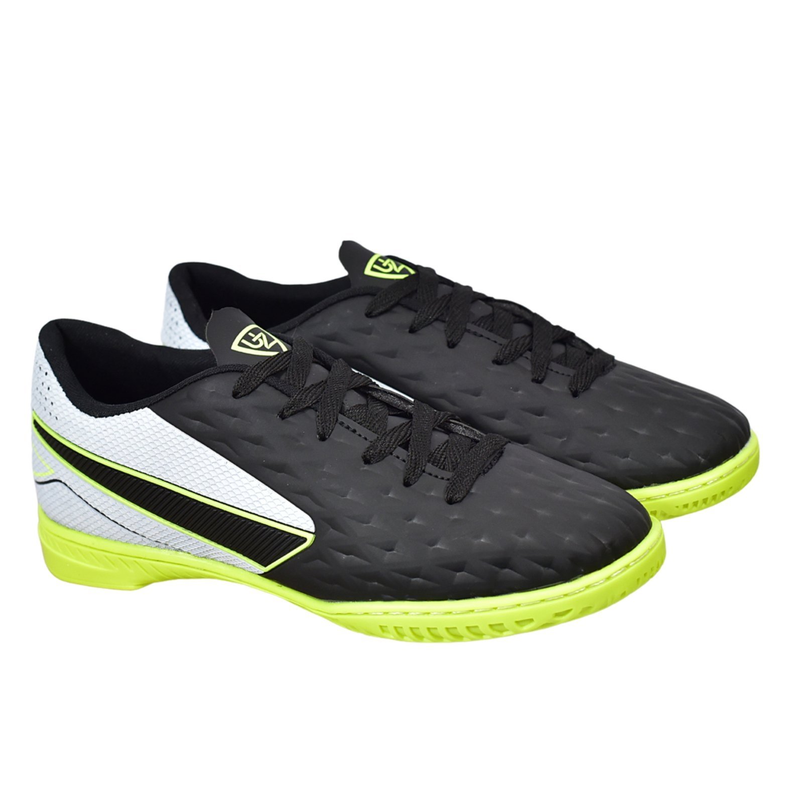 Vista 3 Chuteira Futsal Impactor Salão Uzze Costurada + Meião + Caneleira + Mochila Branco Uzze Sport preto Uzze Sport preto