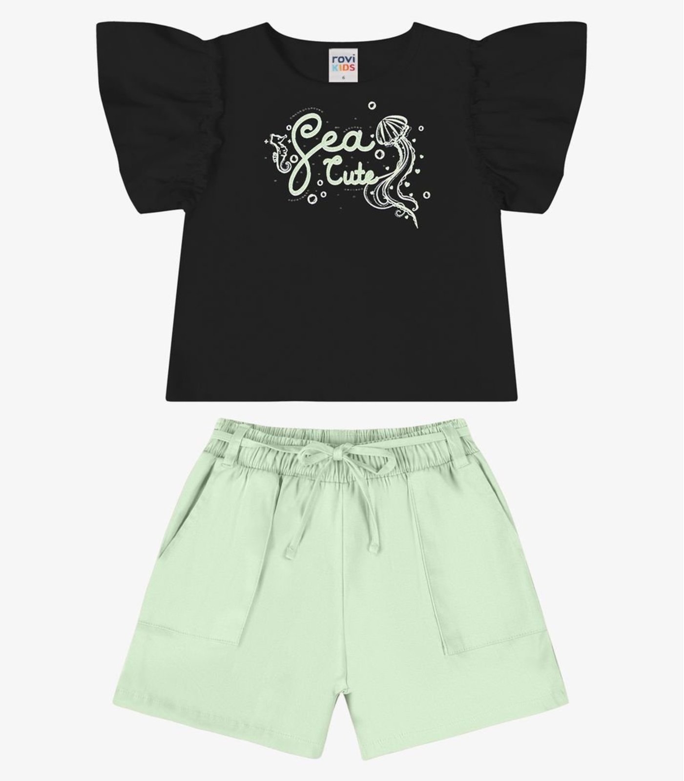 Infantil - Conjunto Verão Menina Com Strass Rovi Preto