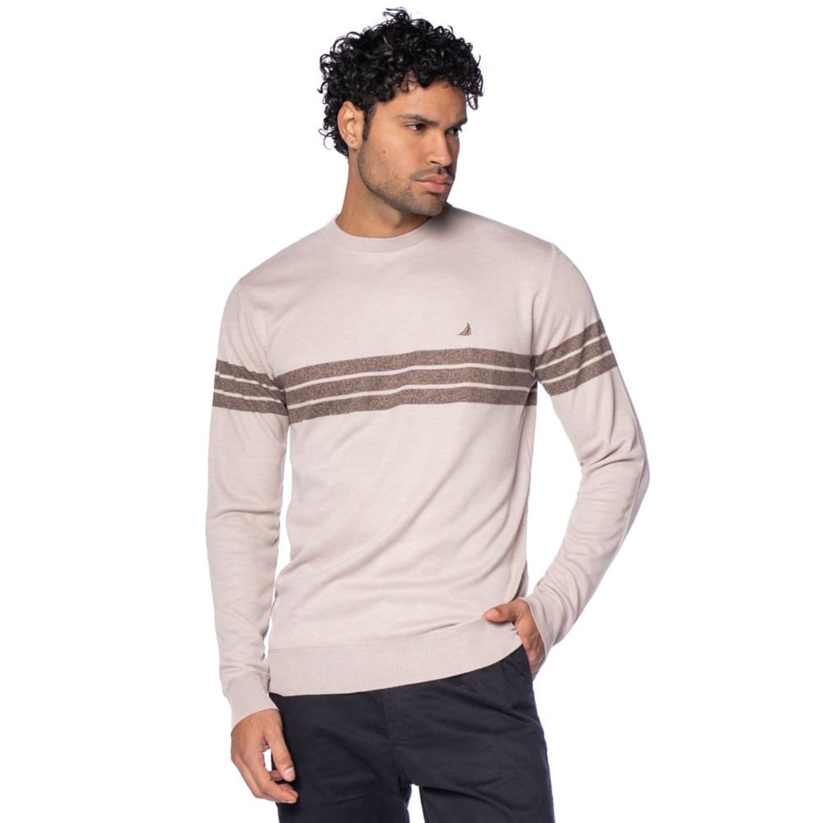 Suéter Masculino John Sailor Tricot Bege/Marrom Claro