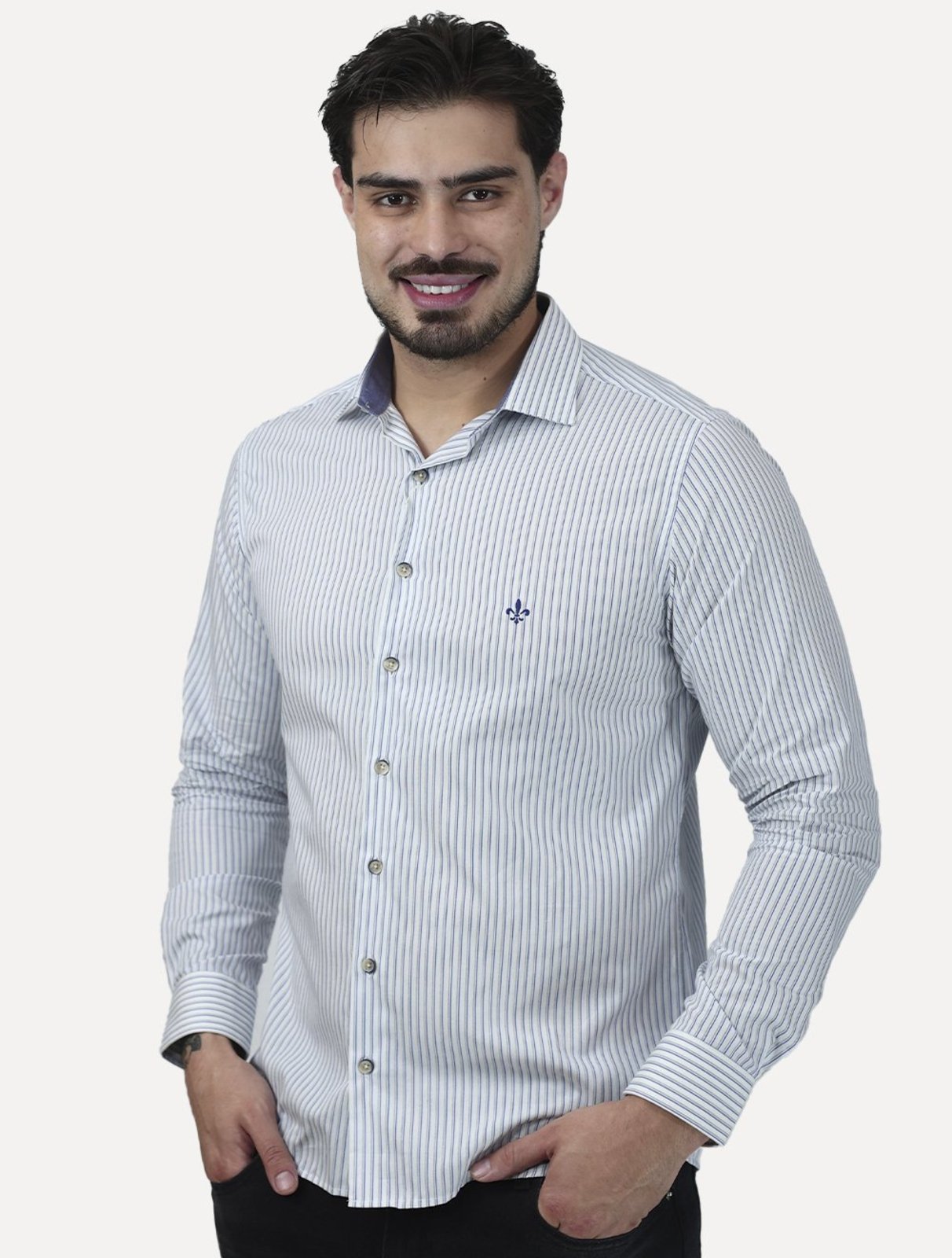 Camisa Dudalina Masculina Slim Fit Superfine Cotton Listrada Branca