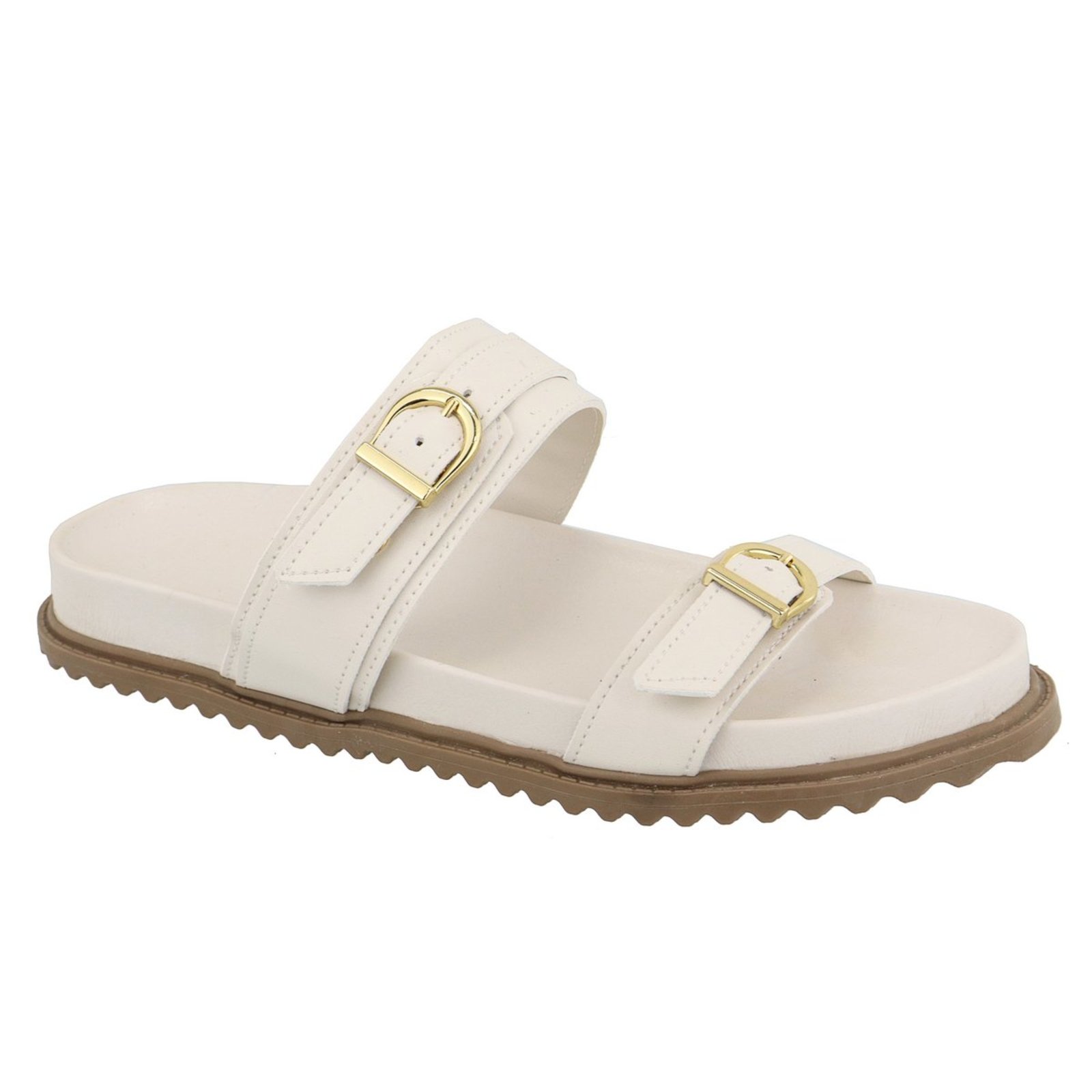 Sandalia Papete Rasteira Flat Feminina Off White Fivelas Tellini Store