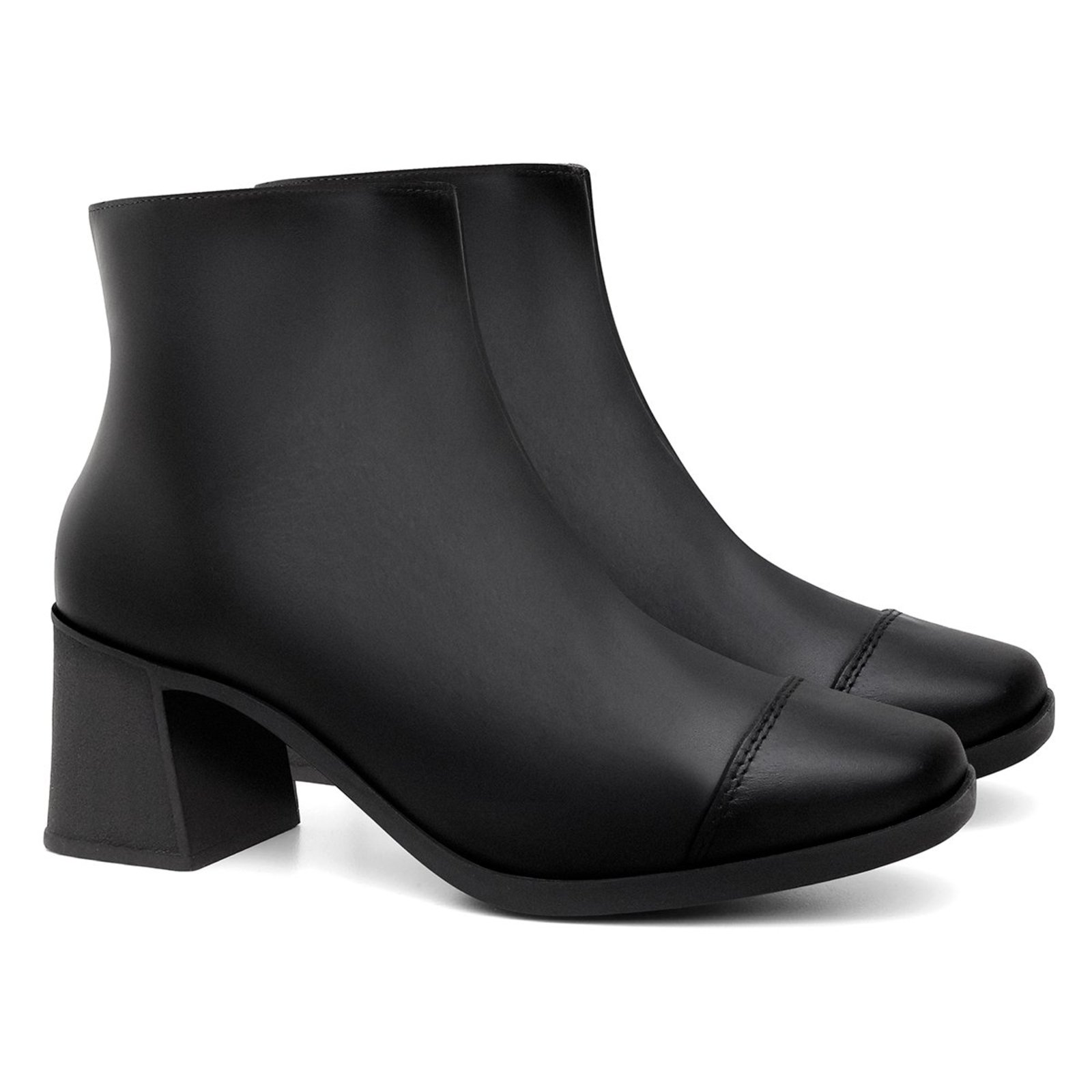 Bota Feminina Couro Cano Baixo Bico Quadrado Salto Grosso Casual