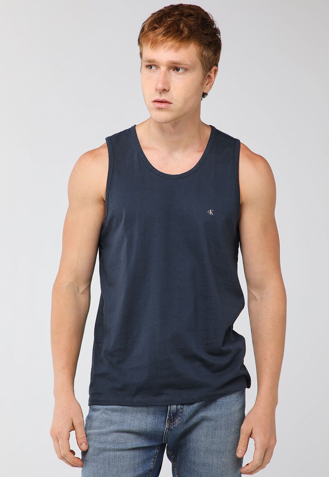 Regata Masculina Calvin Klein Jeans Logo Bordado Azul Marinho