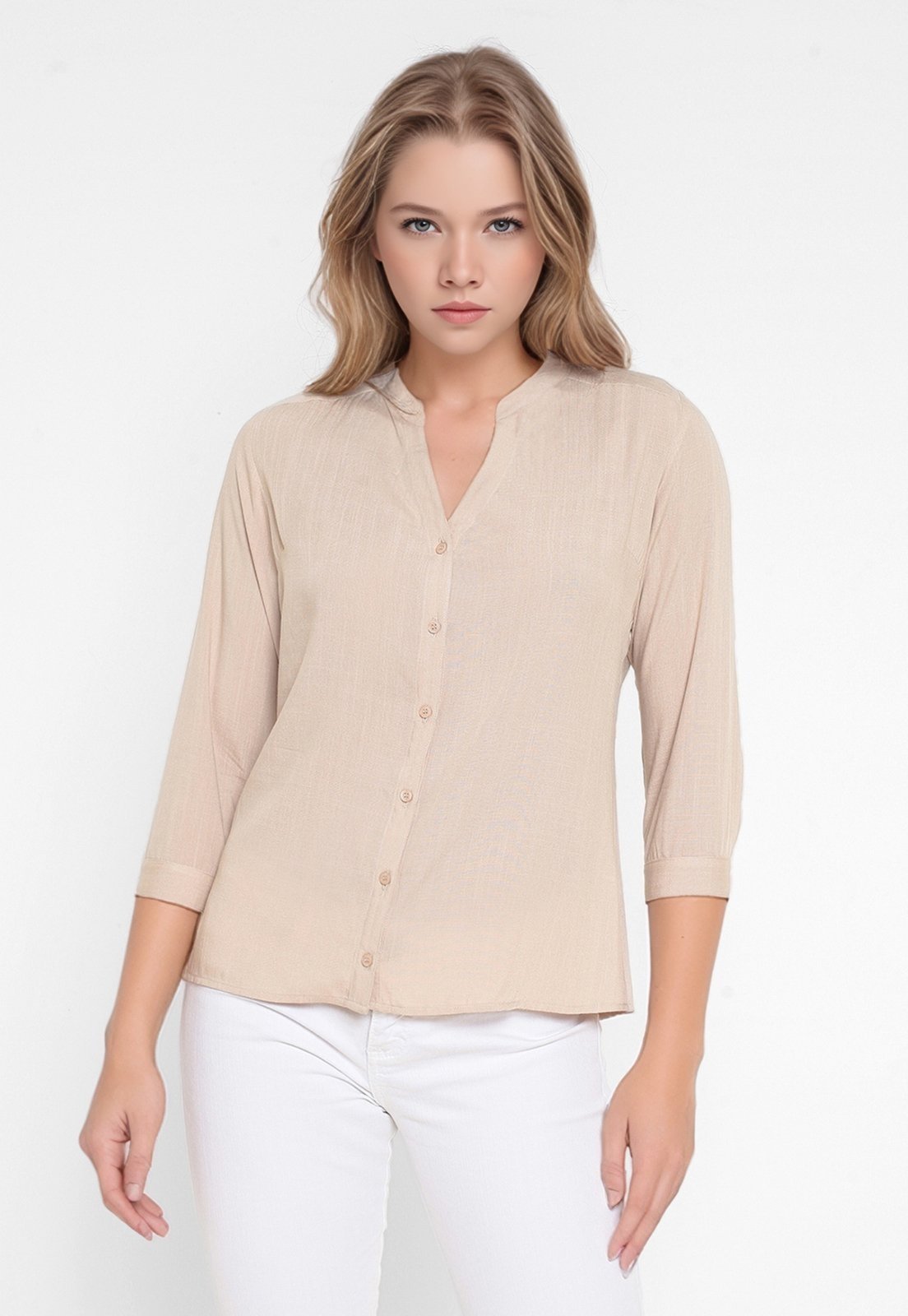 Camisa Intens Manga 3/4 Viscose Bege