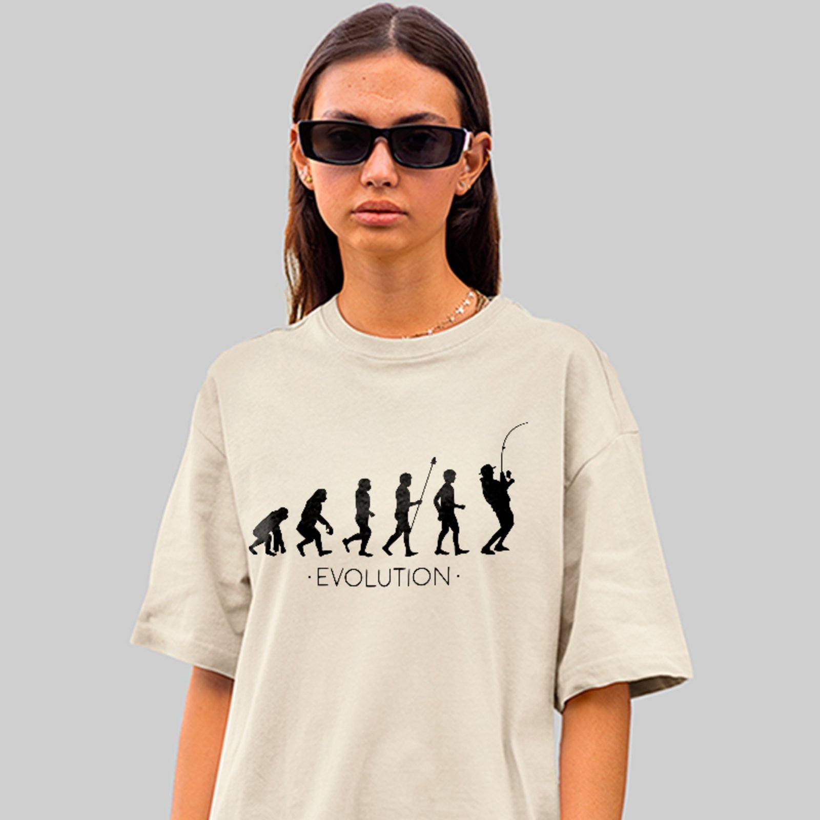 Camiseta Oversized Premium Evolução Humana Desenvolvimento Unissex Off White