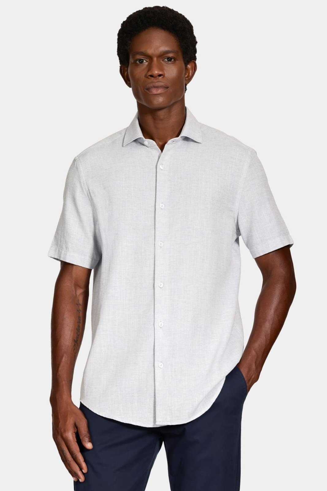 Camisa Aramis Manga Curta Slim Linho Mescla Azul