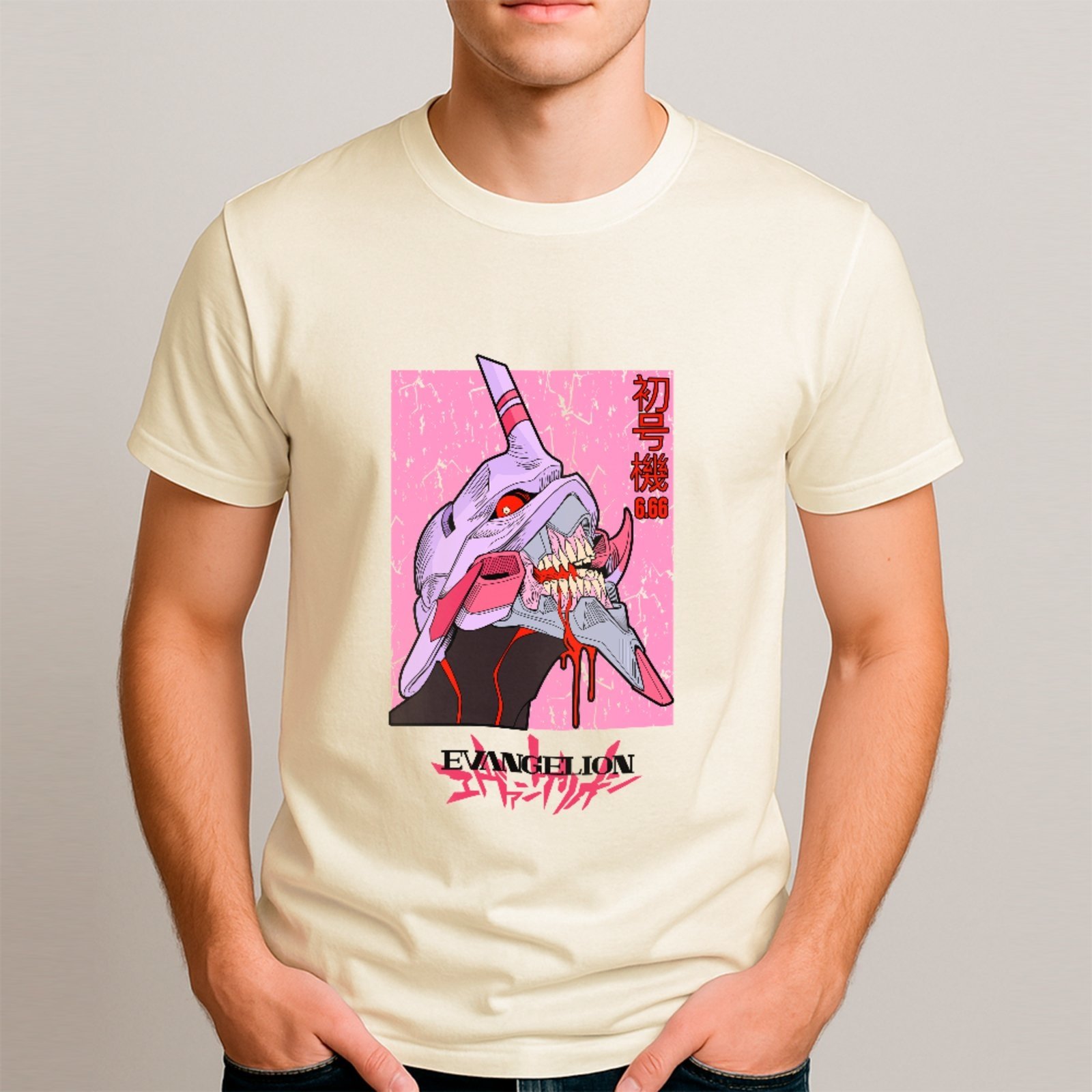 Camiseta Ousy Básica Design Mecha Evangelion Unit 01 Anime Style Unissex Off White