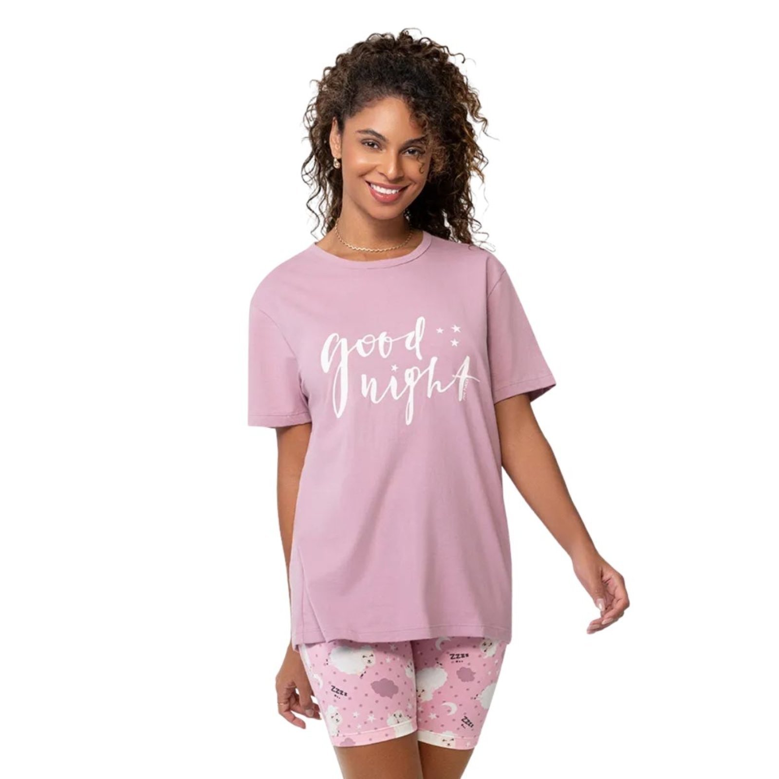Pijama Blusa Over de Manga Curta e Bermuda Zee Rucci