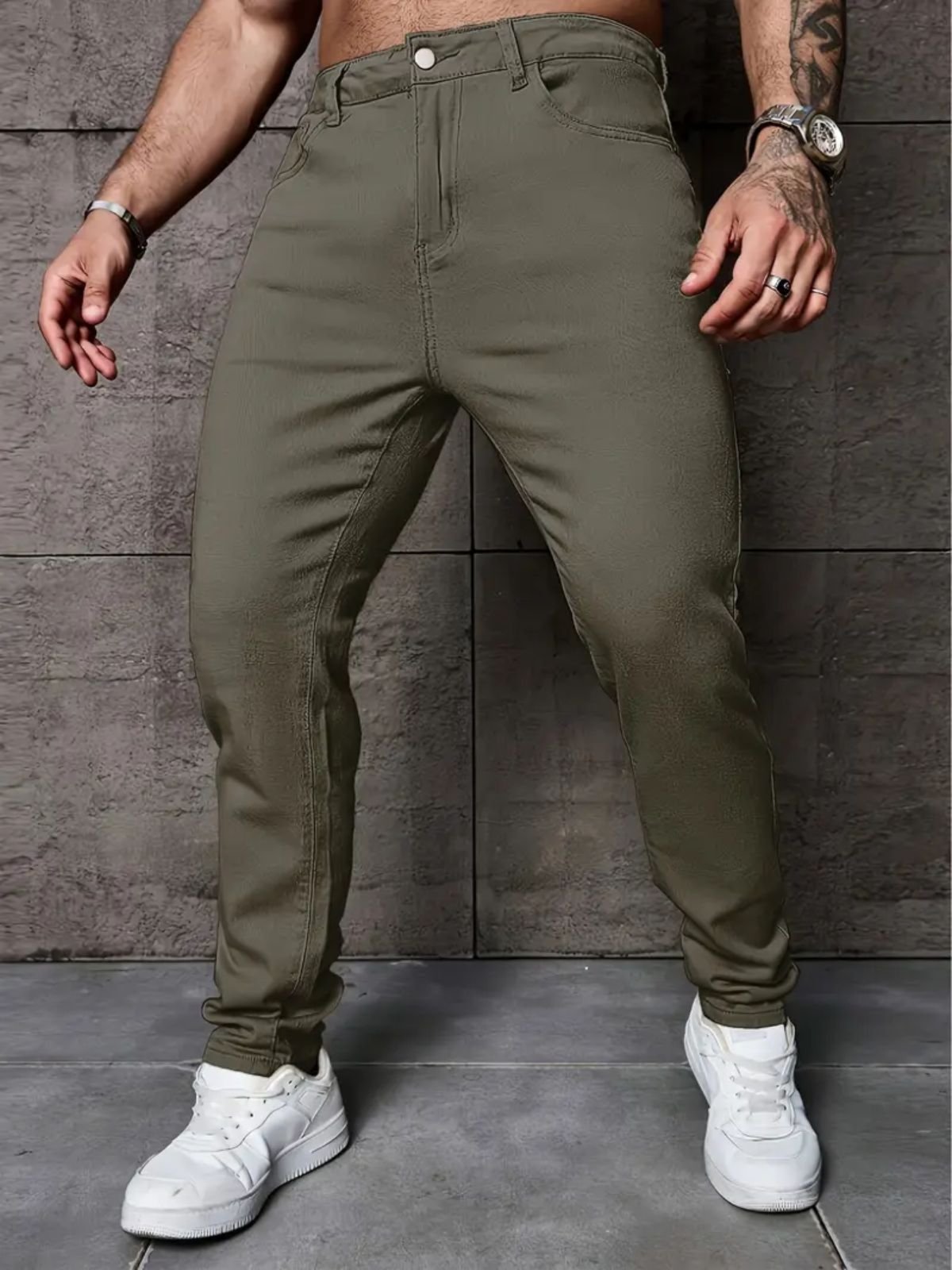 Calça Sarja Masculina Kovali Casual Premium Com Elastano Confortável Bolso-Faca Verde