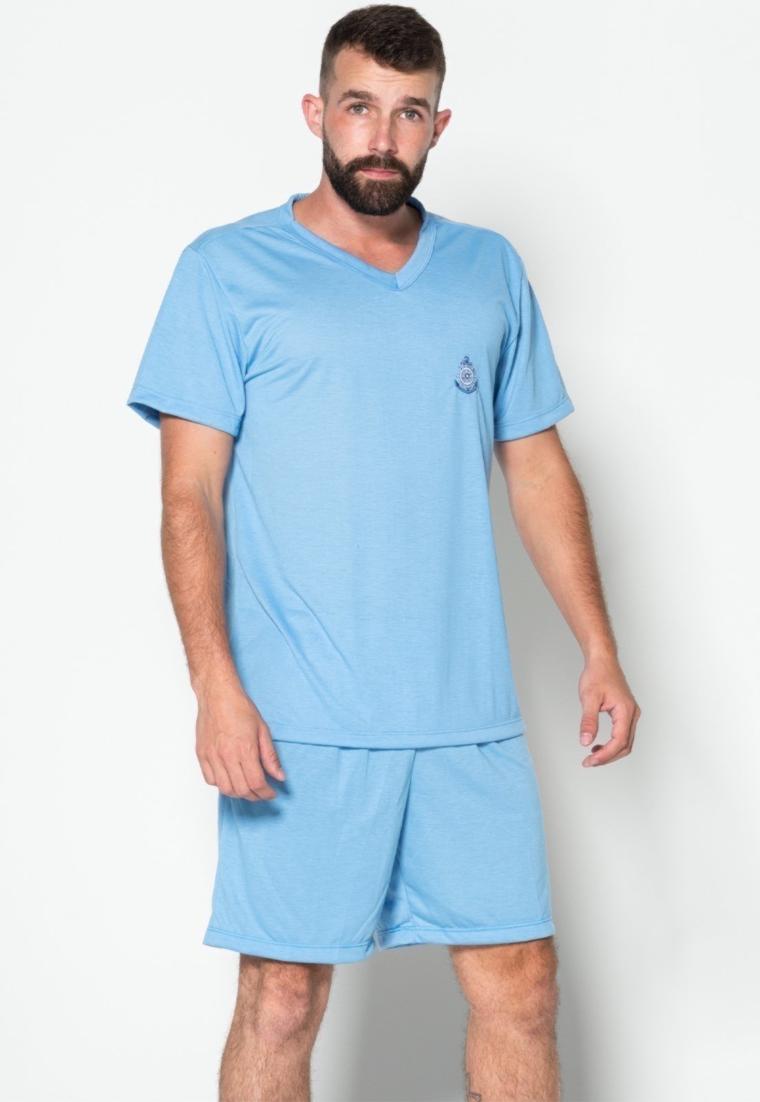 Pijama Bella Fiore Modas Masculino Liso Manga Curta Azul Claro