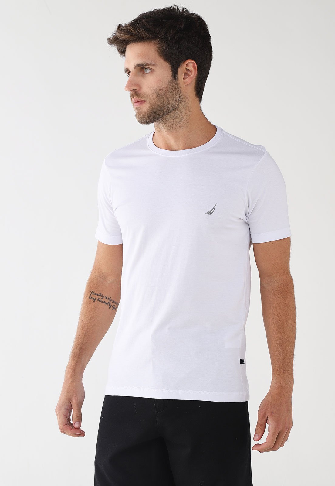 Camiseta Masculina Nautica Bordada Branca