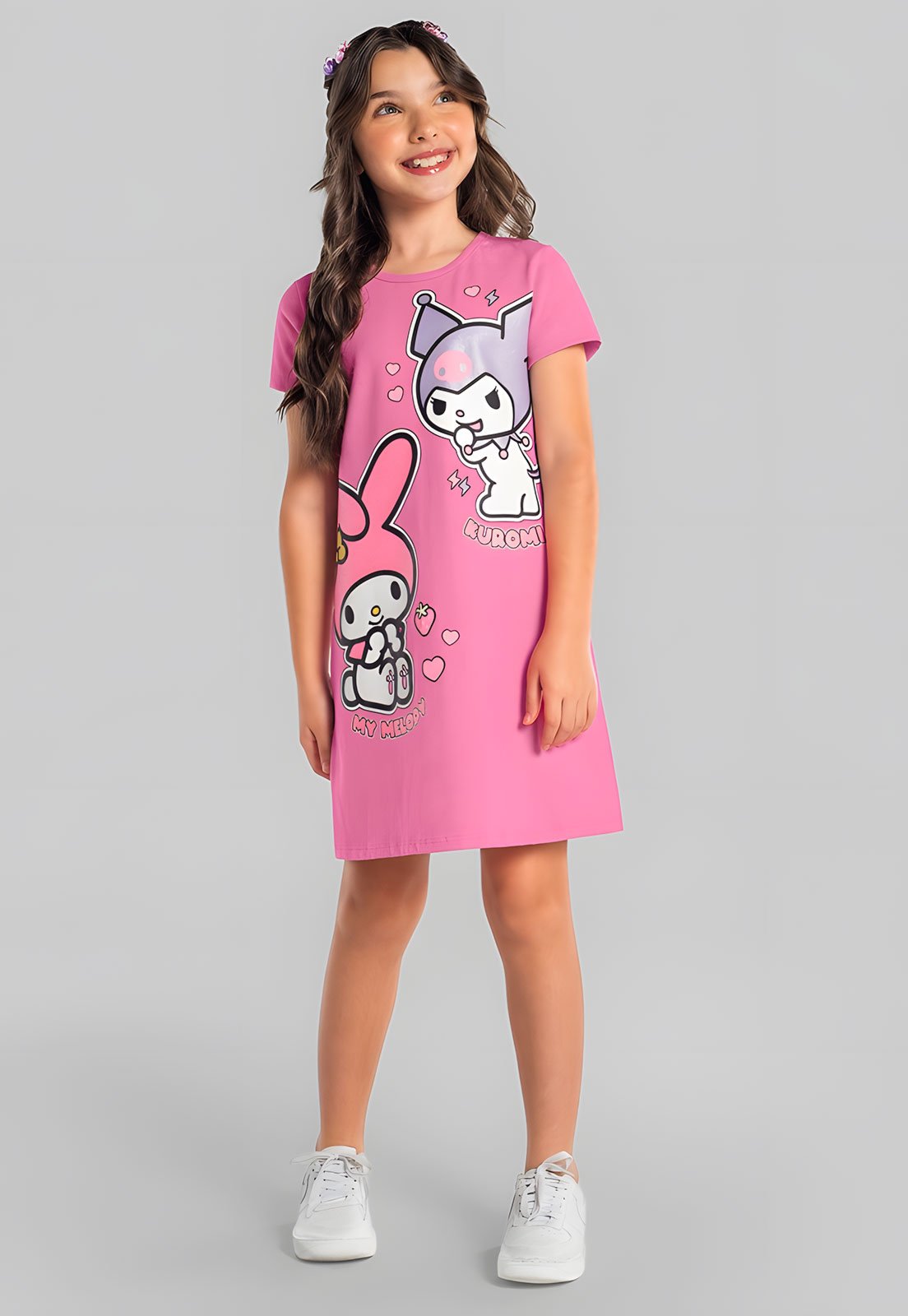 Infantil - Vestido Brandili My Melody e Kuromi Rosa