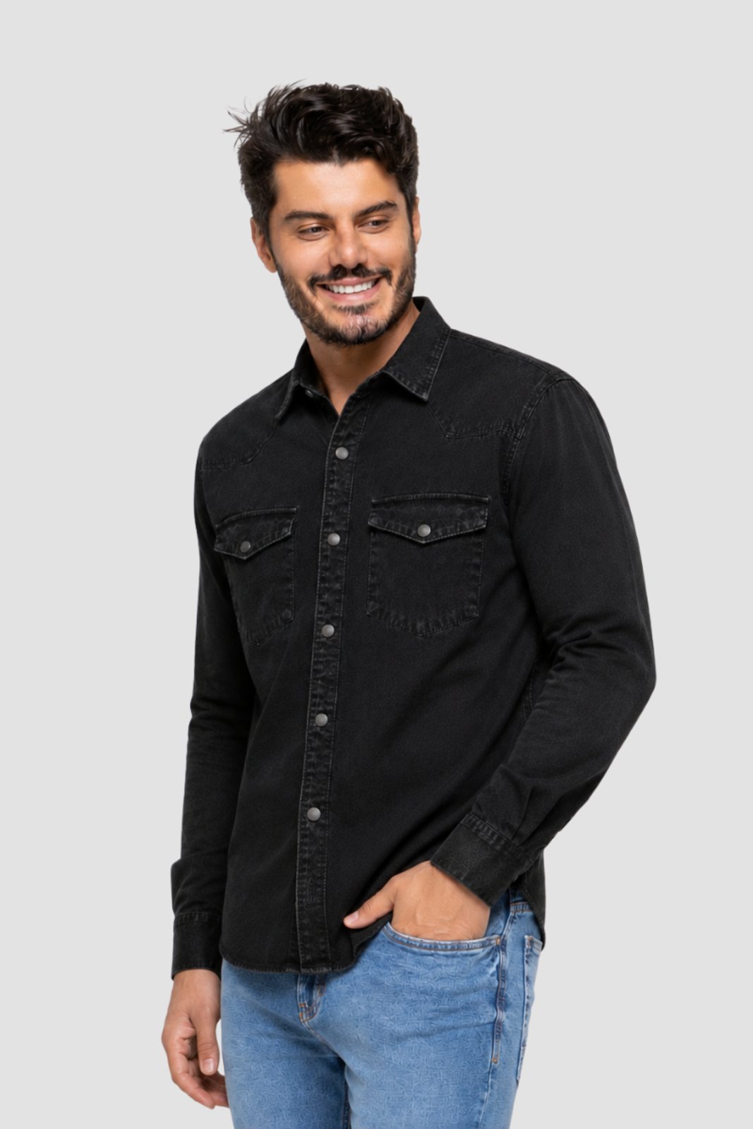 Camisa Masc Sarja BLS Lapela Preto
