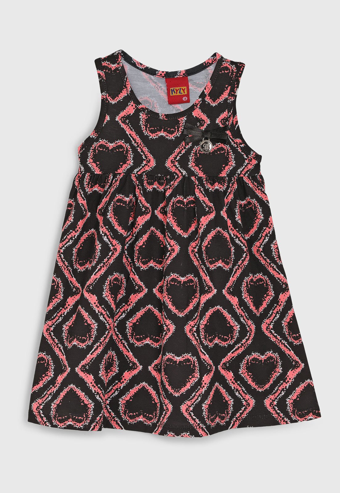 Vista 2 Vestido Kyly sem mangas estampa corações preto Kyly preto