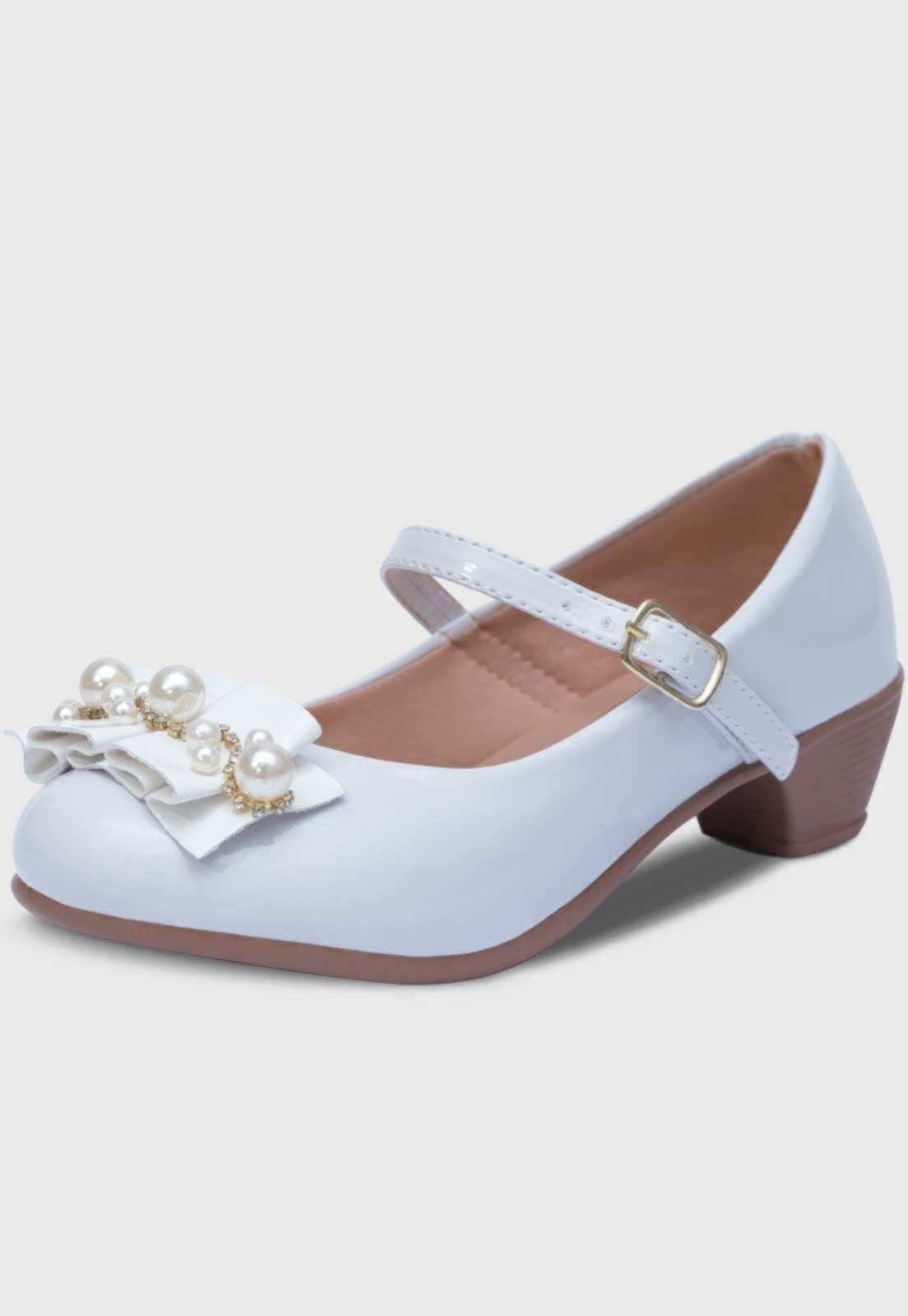 Infantil – Sapato de Salto Popidi Menina Perola Sanfonado Branco