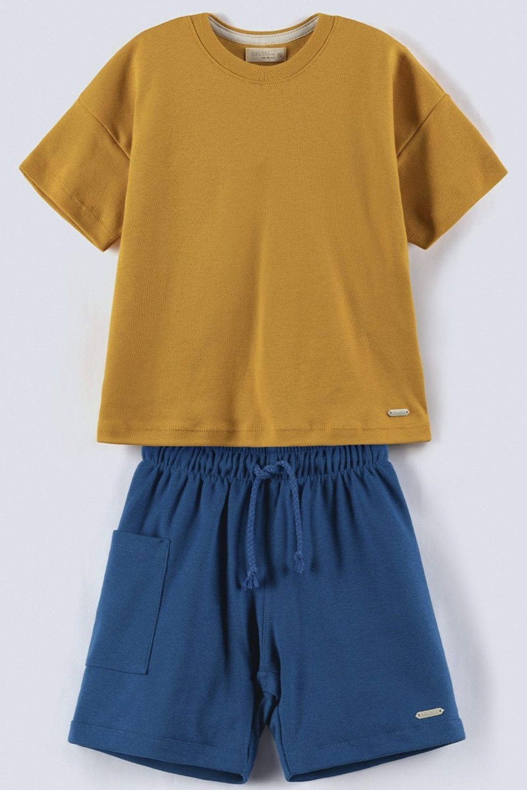 Infantil - Conjunto Bugbee Menino Camiseta e Bermuda em Suedine Mostarda