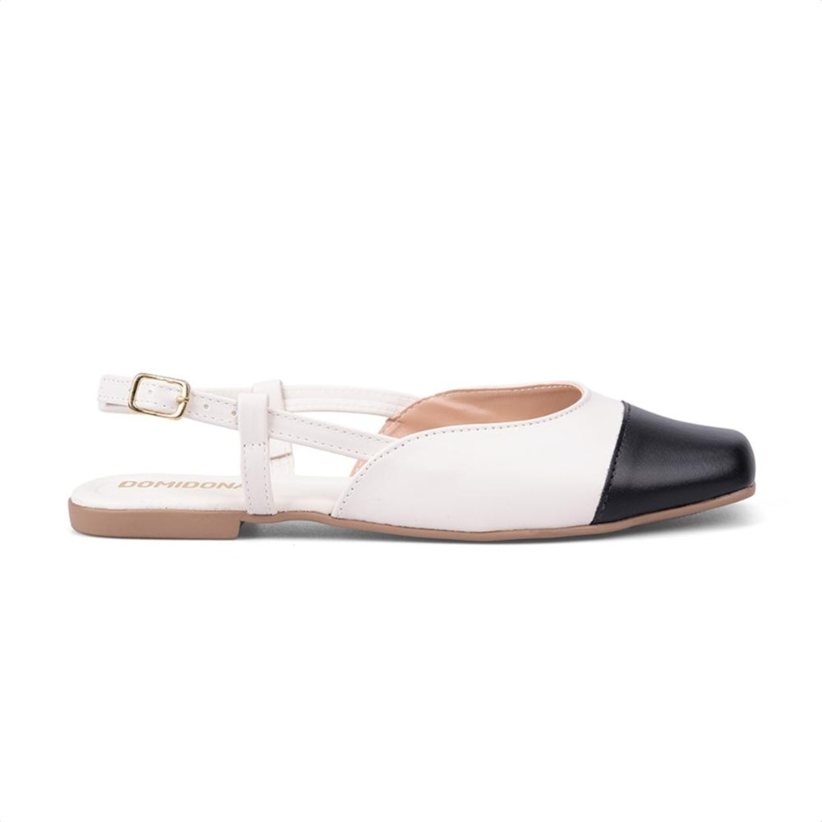 Vista 3 Sapatilha Feminina Domidona Cap Toe Slingback Bico Quadrado Off White off-white white off-white white