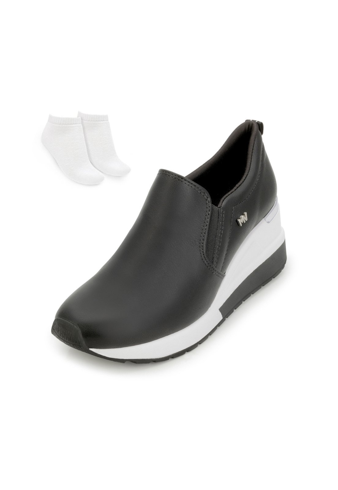 Tênis Slip On Via Marte e Meia VM25-04600 Preto-Prata