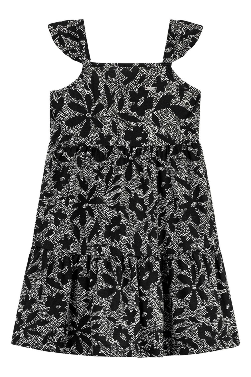 Infantil - Vestido Menina Pontilhismo Floral Elian Preto