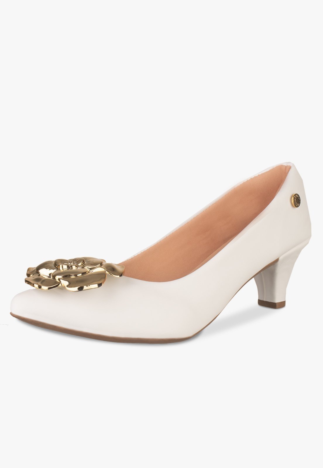 Scarpin Feminino Takata Salto Baixo Fino Sapato Boneca Flor Branco