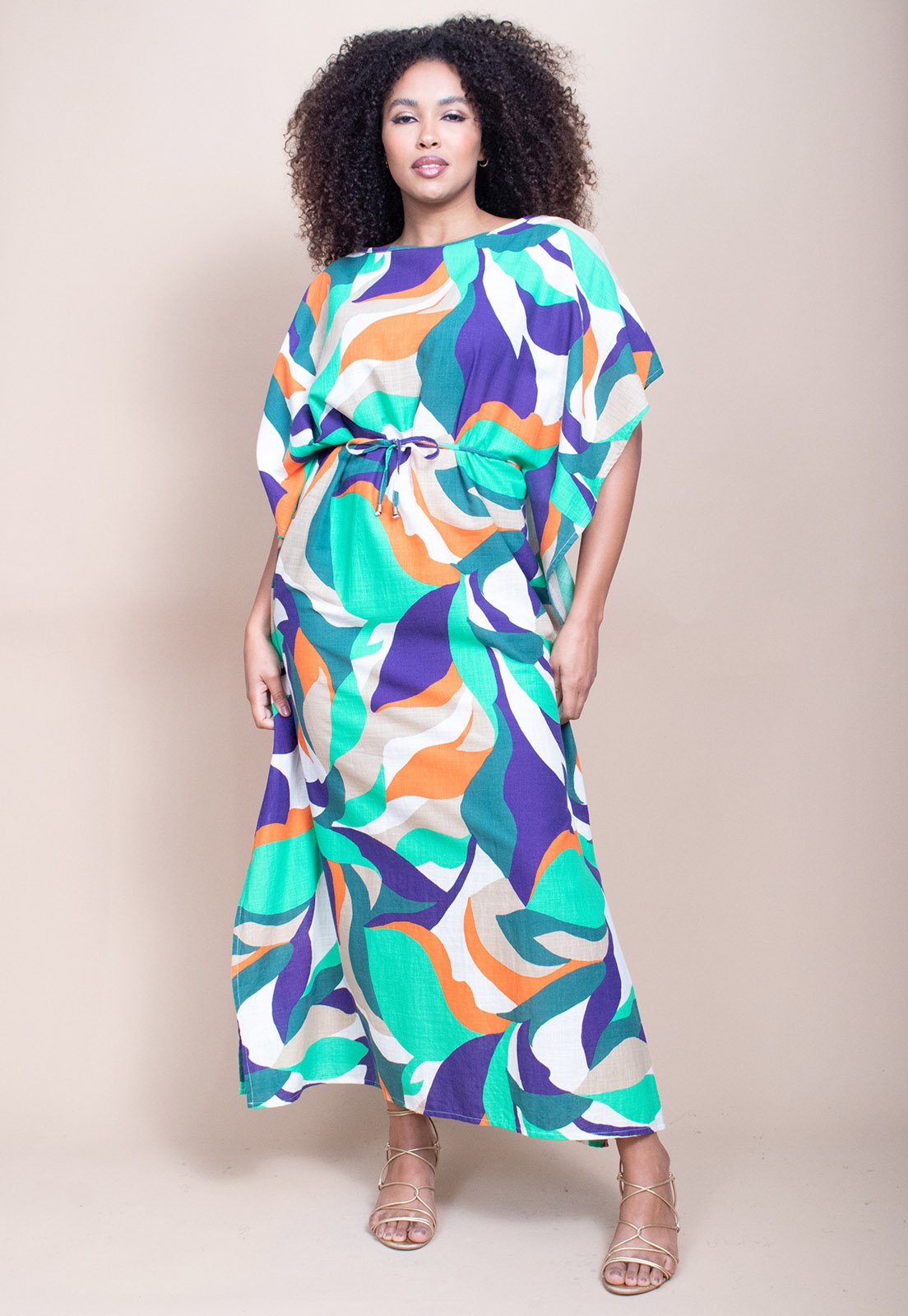Vista 2 Vestido Longo Cabanafree Viscose Estampa Brisa do Mar Cabanafree azul/estampado/laranja