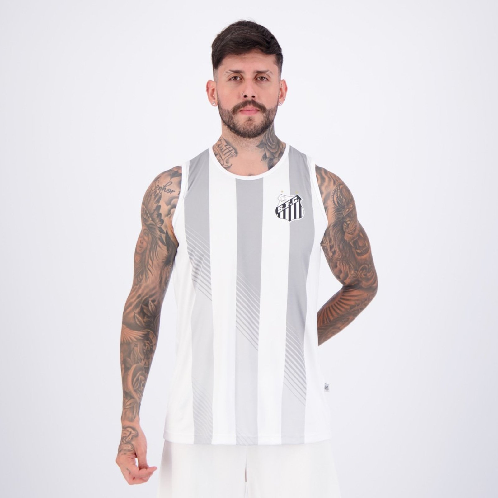 Regata Santos Listras Branca e Cinza