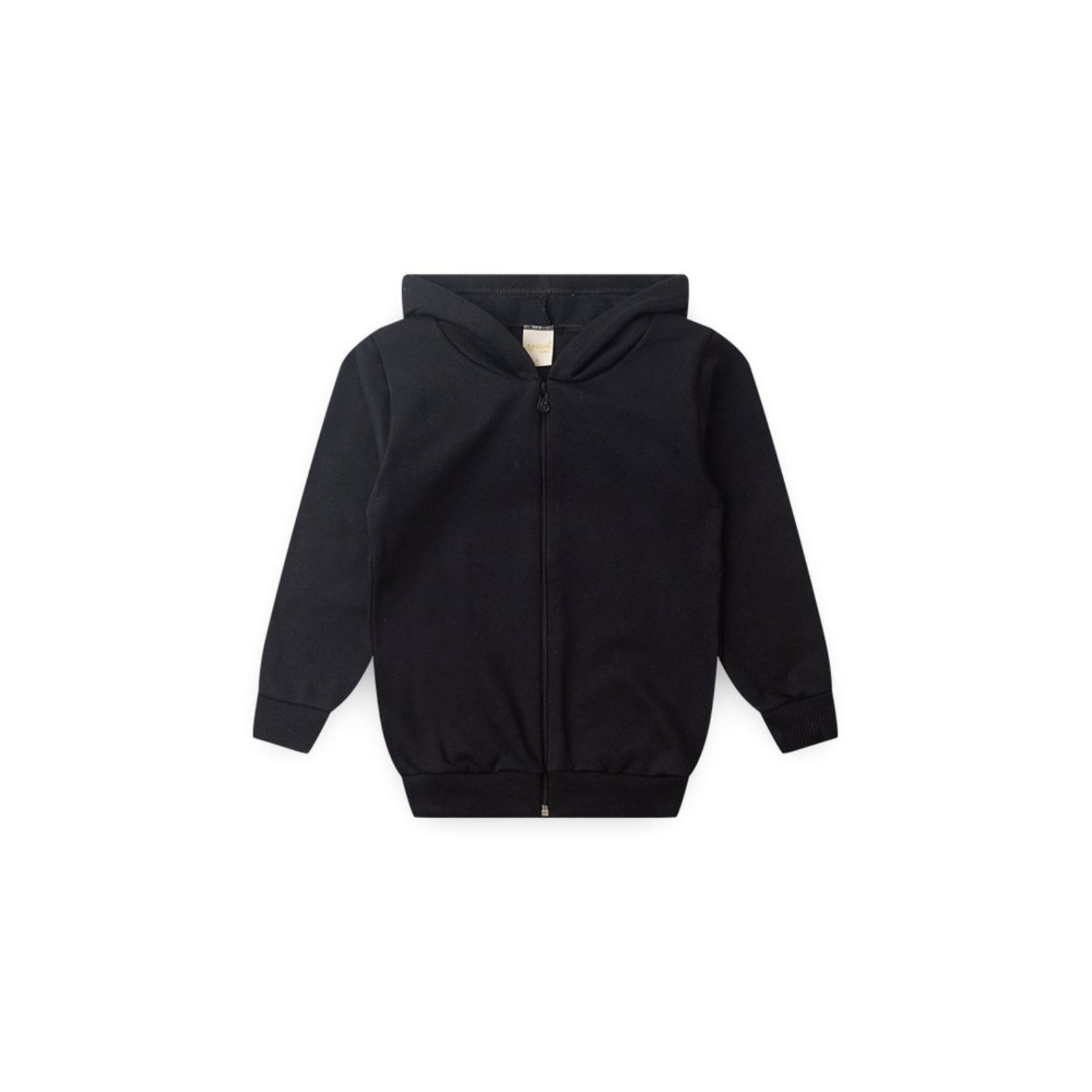Infantil – Jaqueta Inverno Menina Preto Com Capuz em Moletom felpado Básica