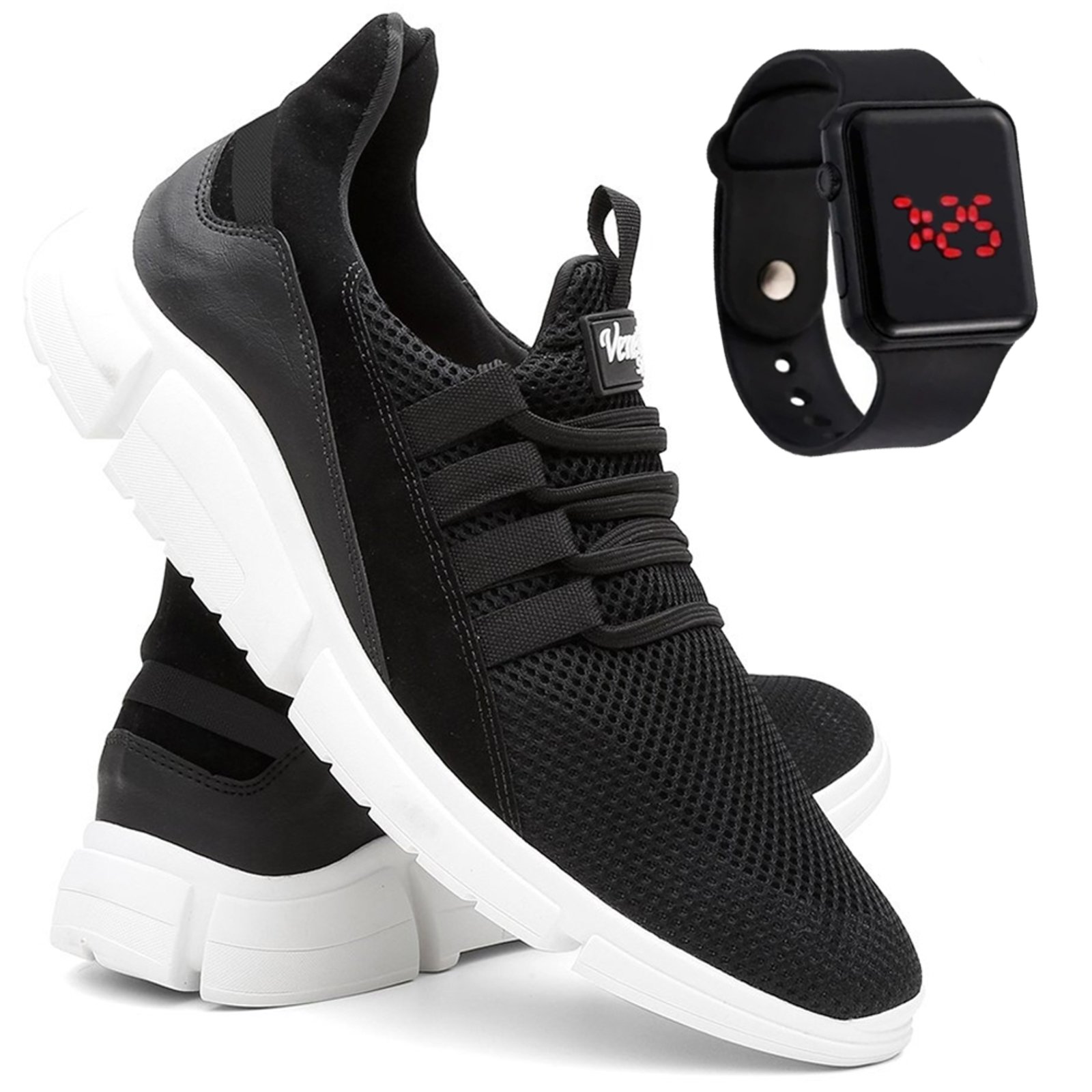 Tênis Masculino Esportivo Runner Max Preto + Relogio Digital