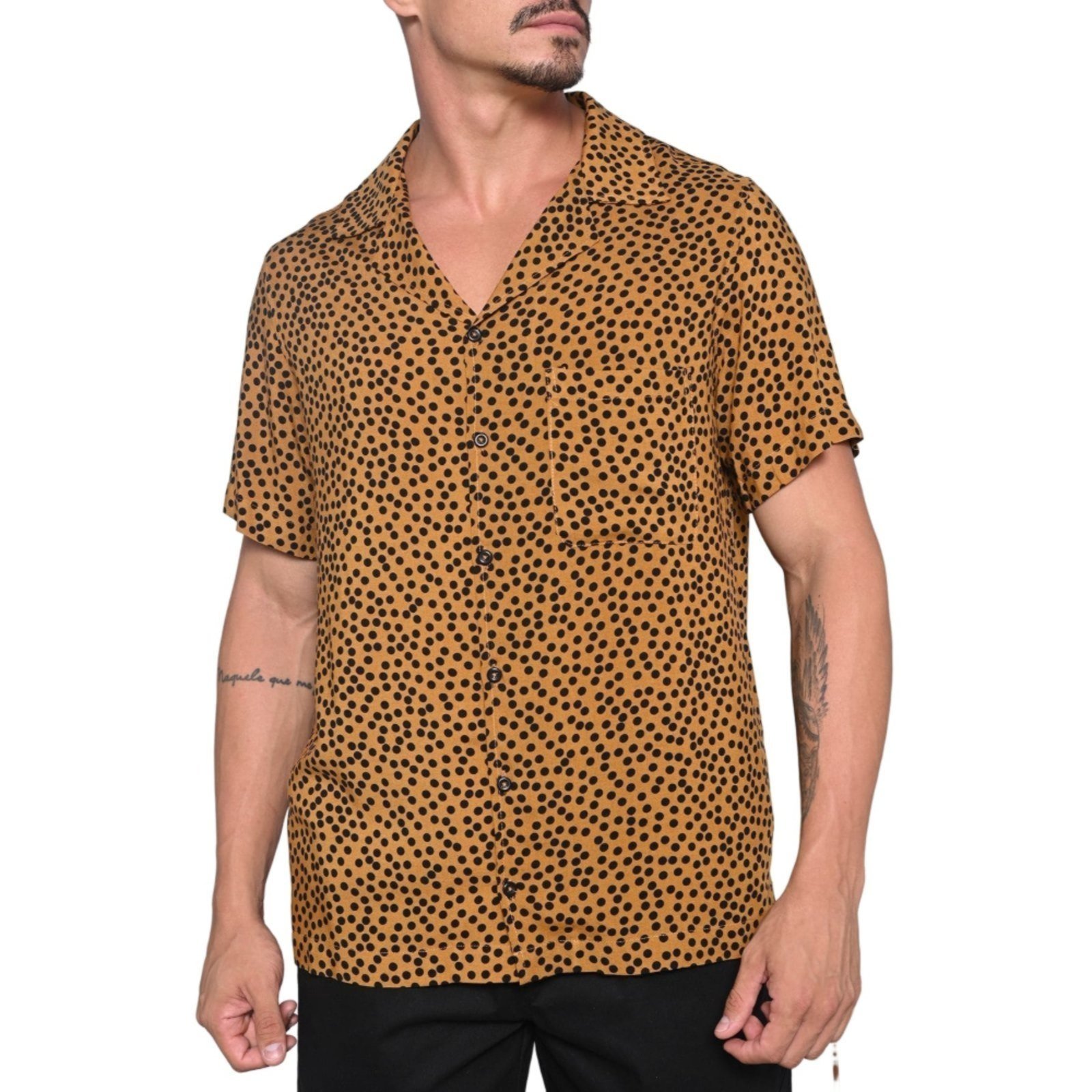 Camisa Masculina Estampada Manga Curta Gola Esporte Amarelo