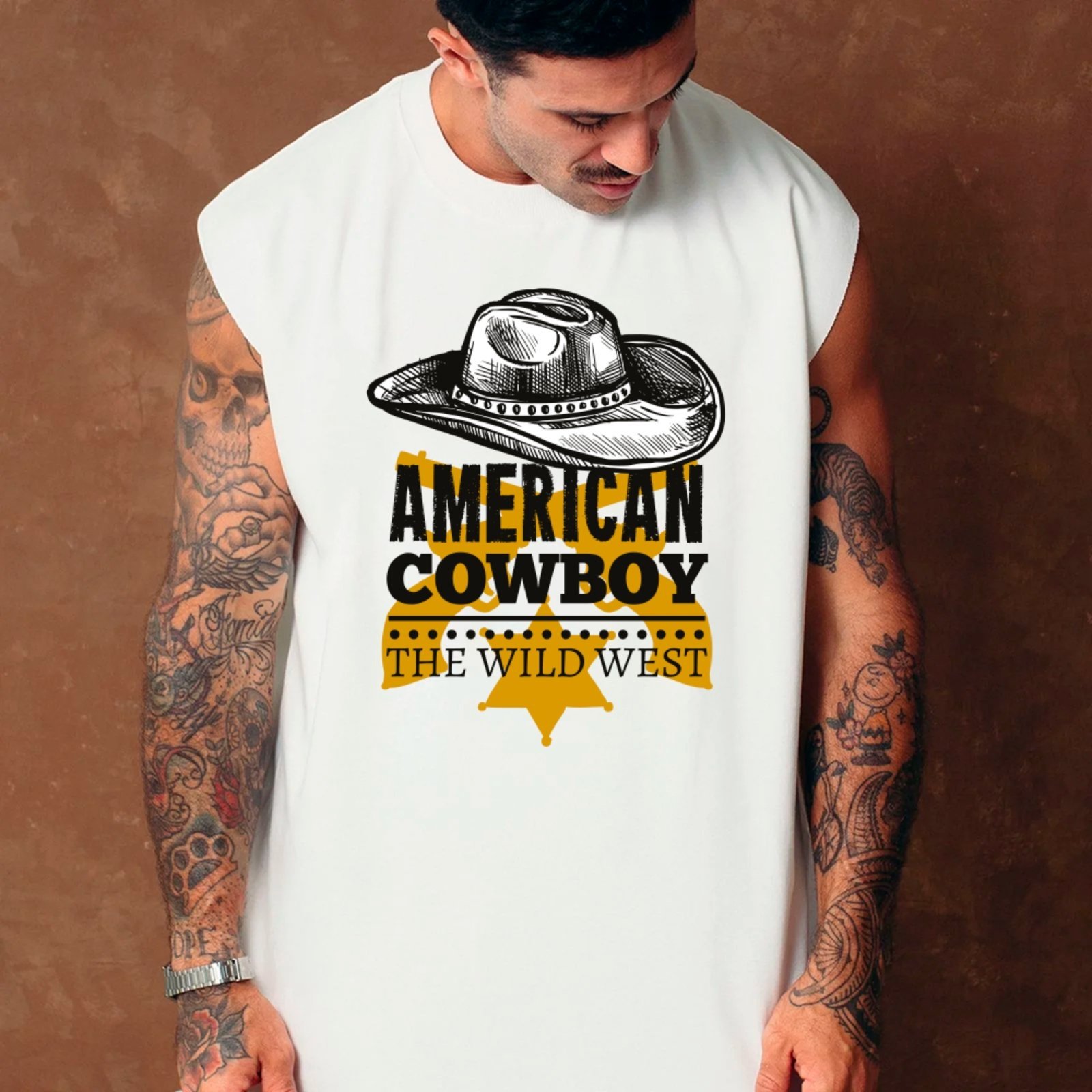 Camiseta Regata Machão Country American Cowboy The Wild West Masculina Branco
