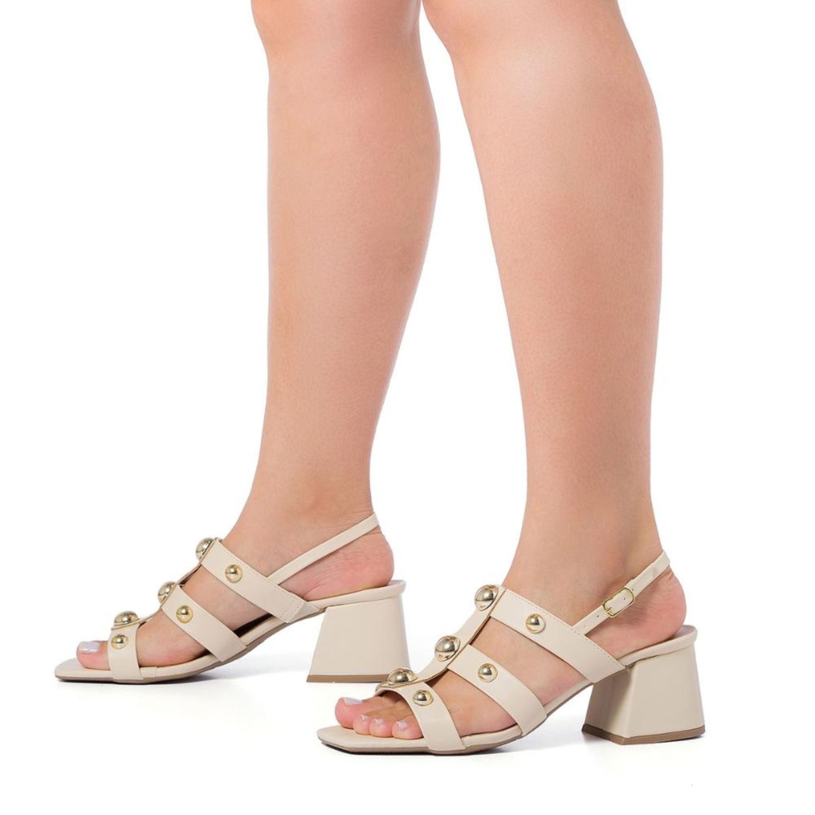 Vista 3 Sandália Feminina Salto Bloco Baixo 5 cm Tira ABS Metalizado Off White Stessy Shoes off-white white Stessy Shoes off-white white