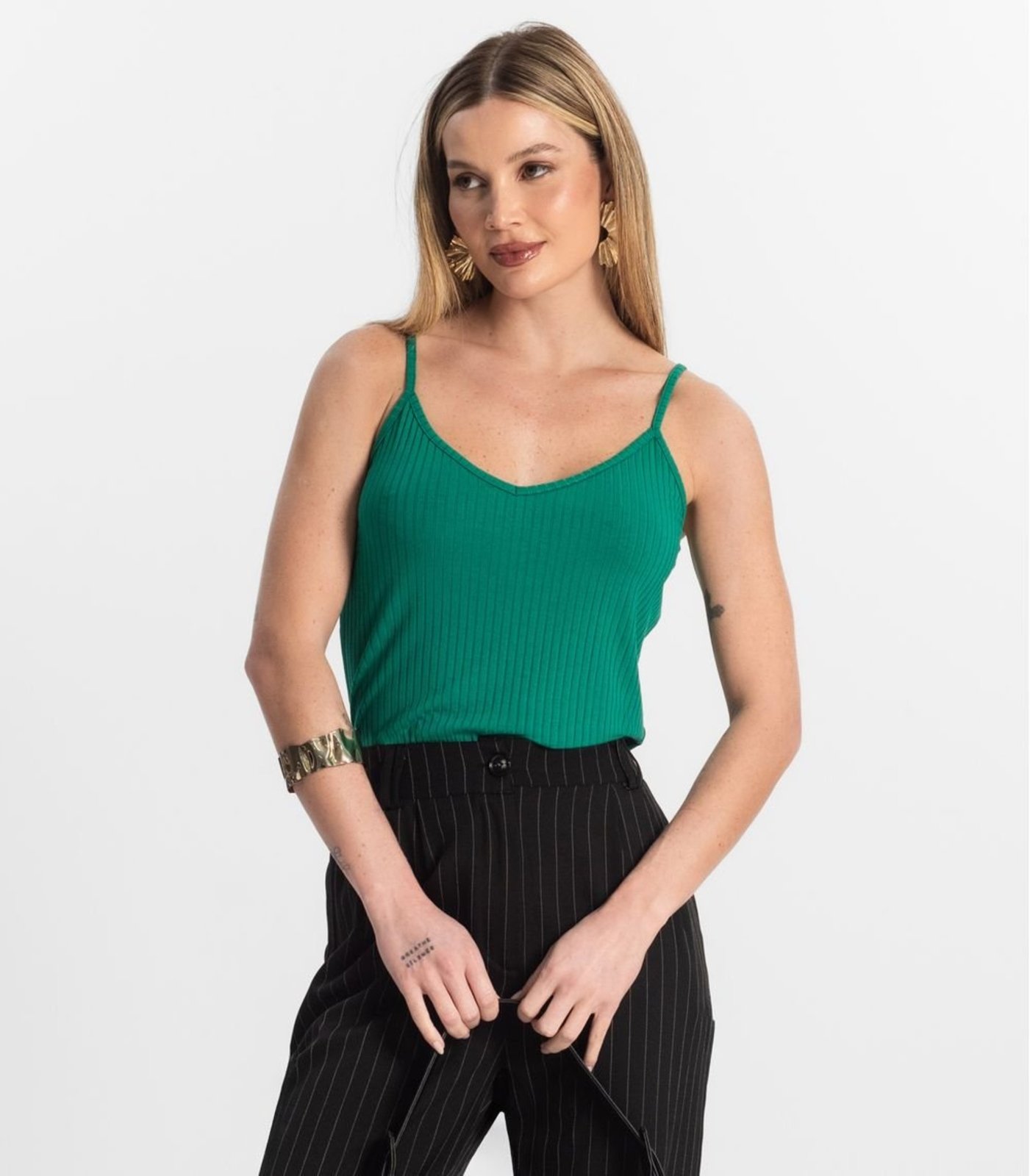 Blusa De Alça Feminina Ribana Canelada Rovitex Verde