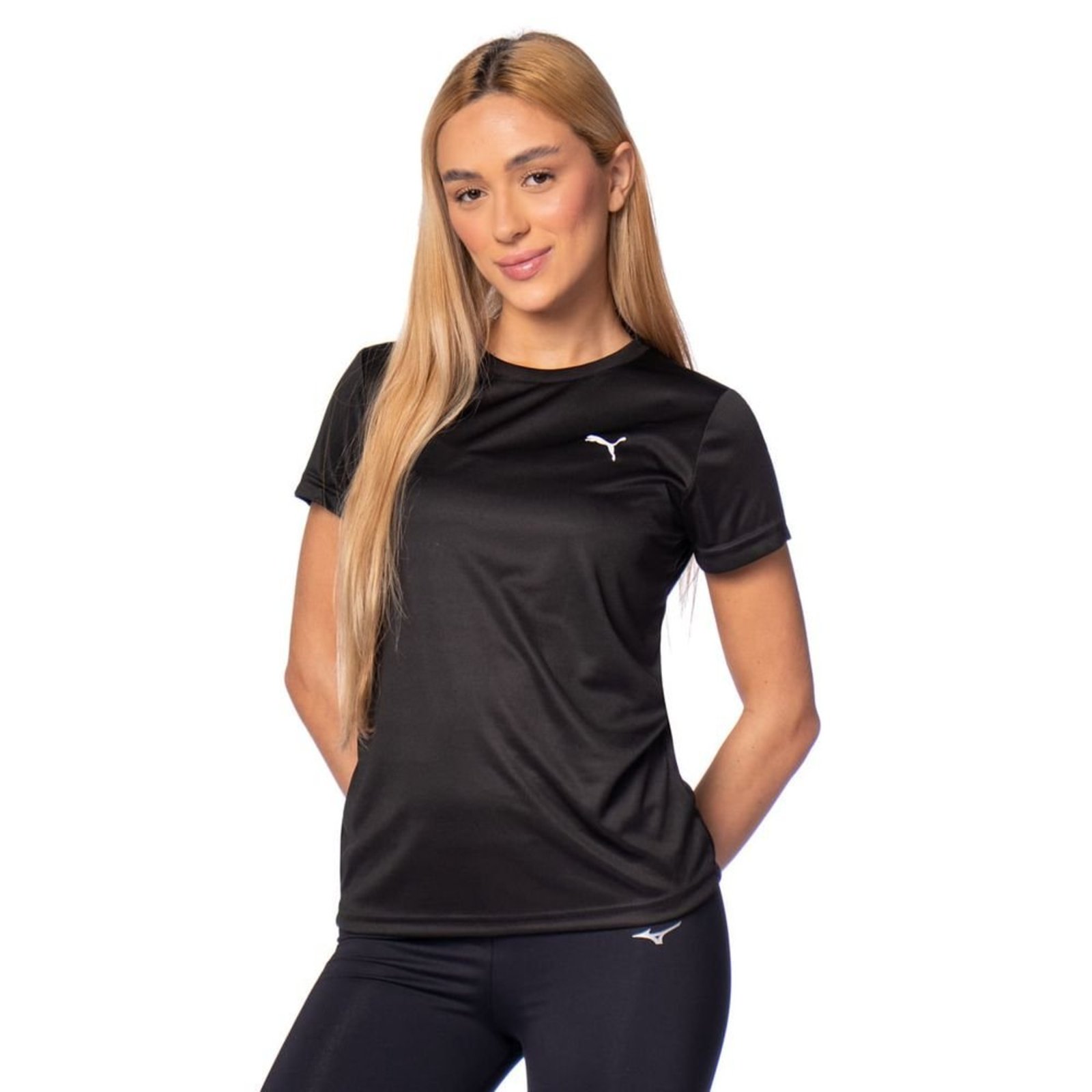 Camiseta Feminina Puma Essential Logo Poly Preto/Branco
