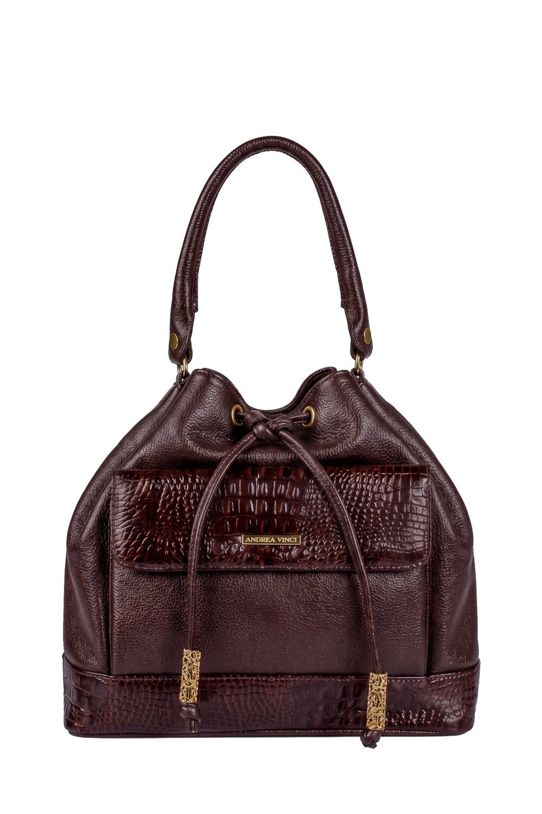 Bolsa saco em couro liso Natasha - Café