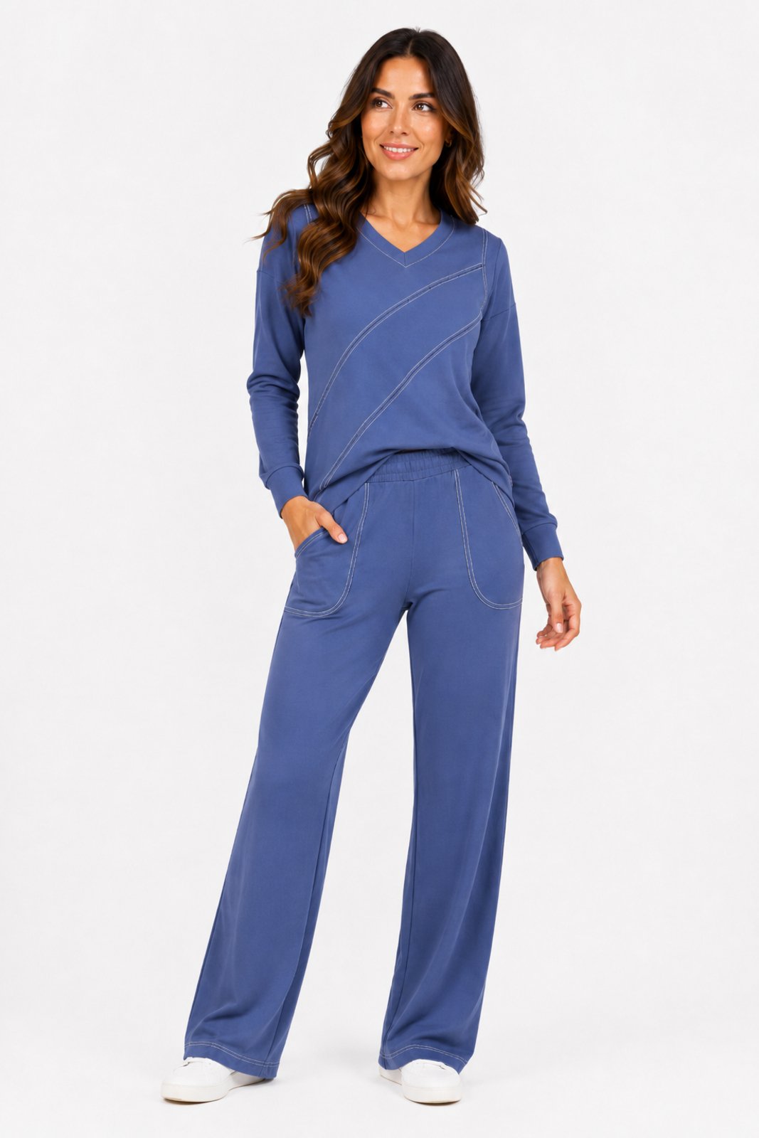 Conjunto Feminino D Bell Outlet Fashion Com Recortes Azul Inverno